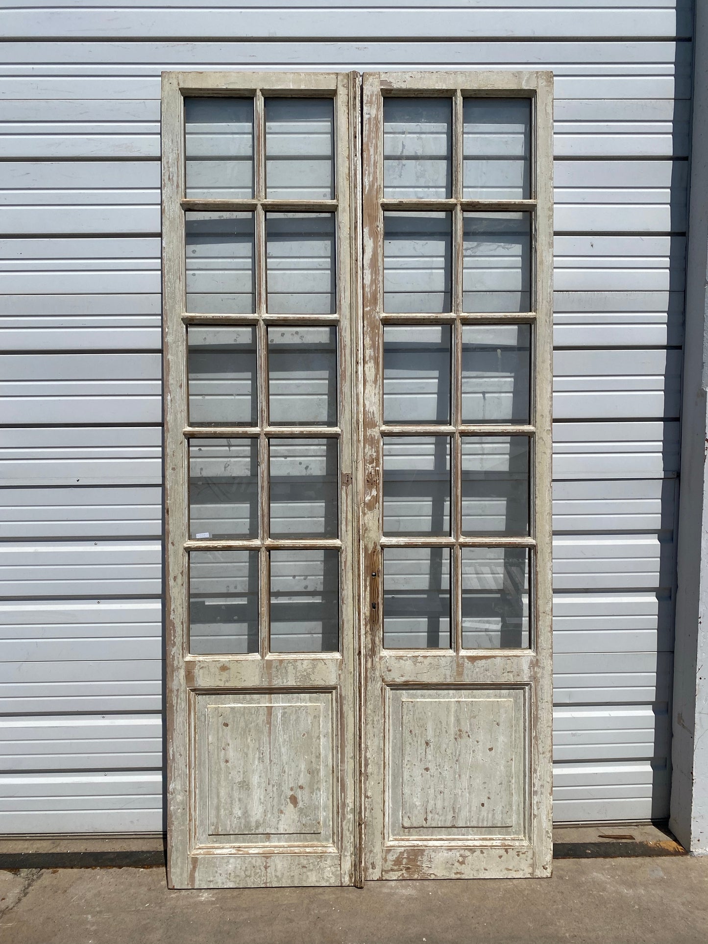 Pair of Painted Antique Wood Doors with 10-Lites
