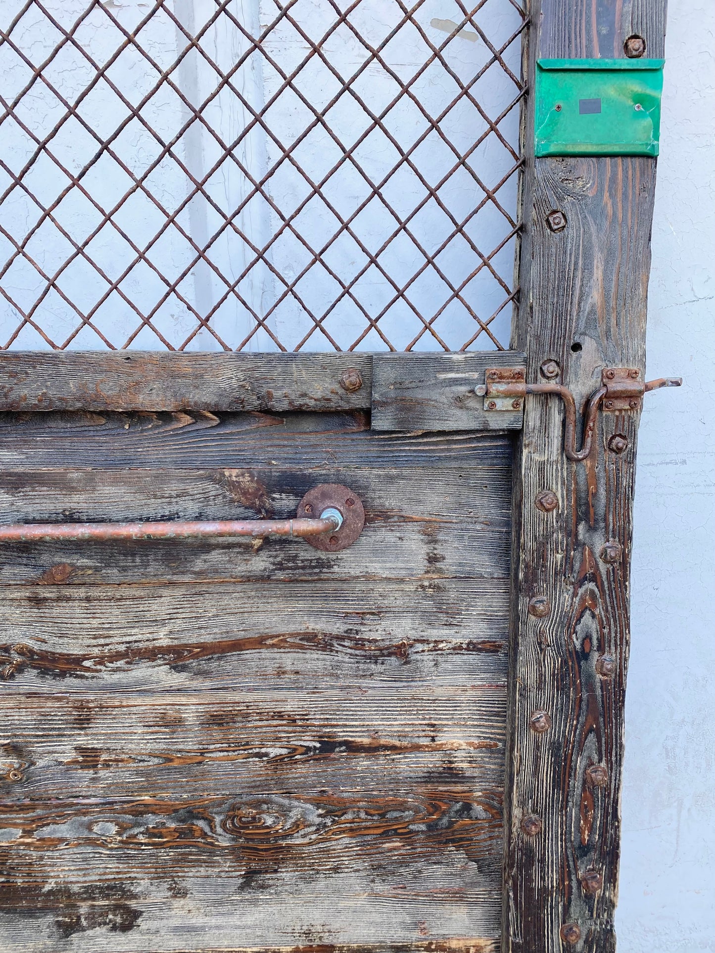 Single Bleached Antique Barn Stall Door with Mesh