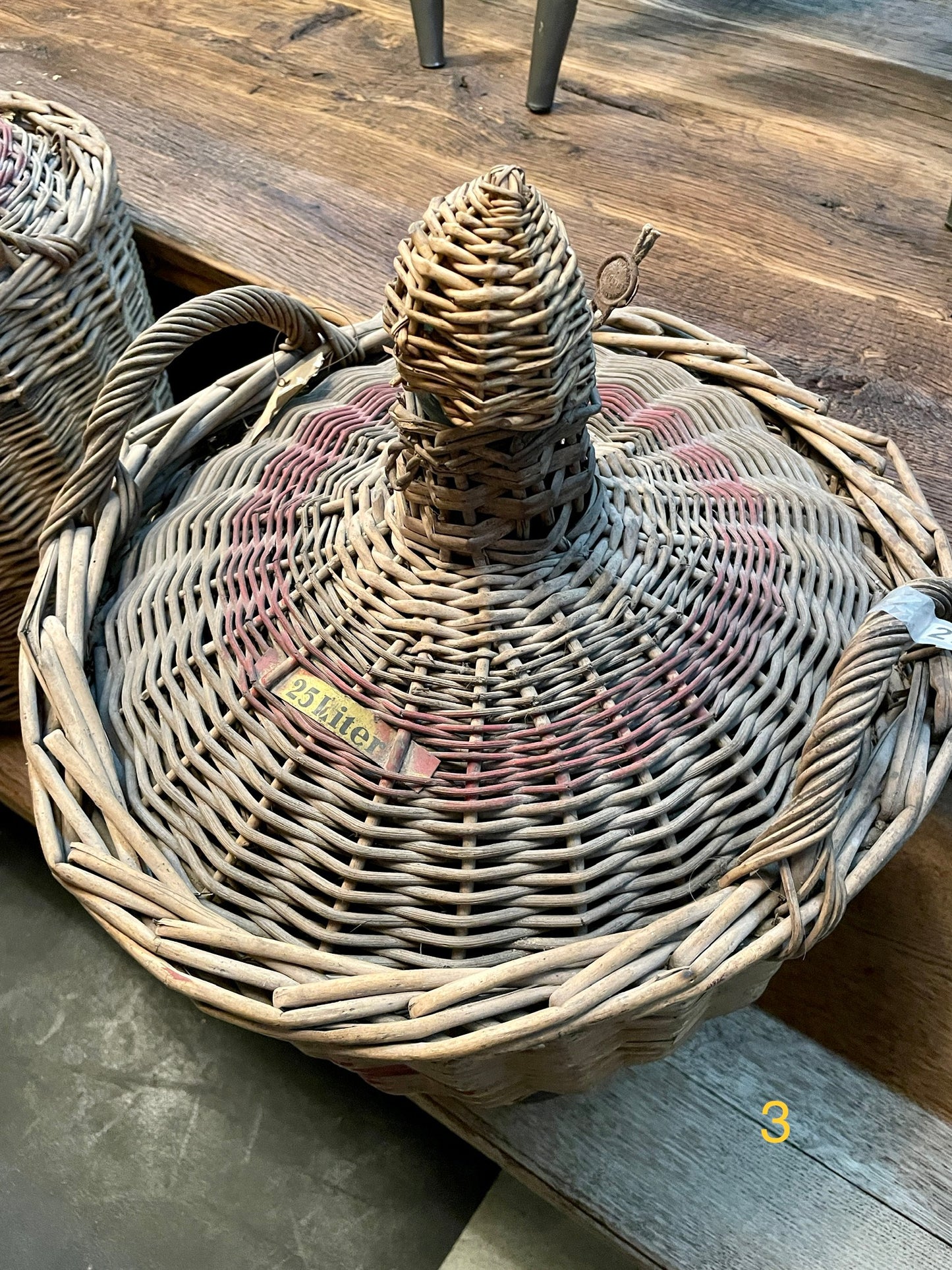 Antique Glass Demijohn Wine Bottle in Wicker Basket