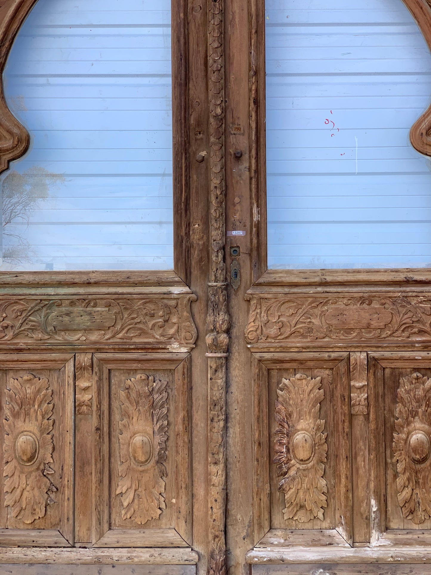 Pair of Wood Carved Antique Doors with Single Lite