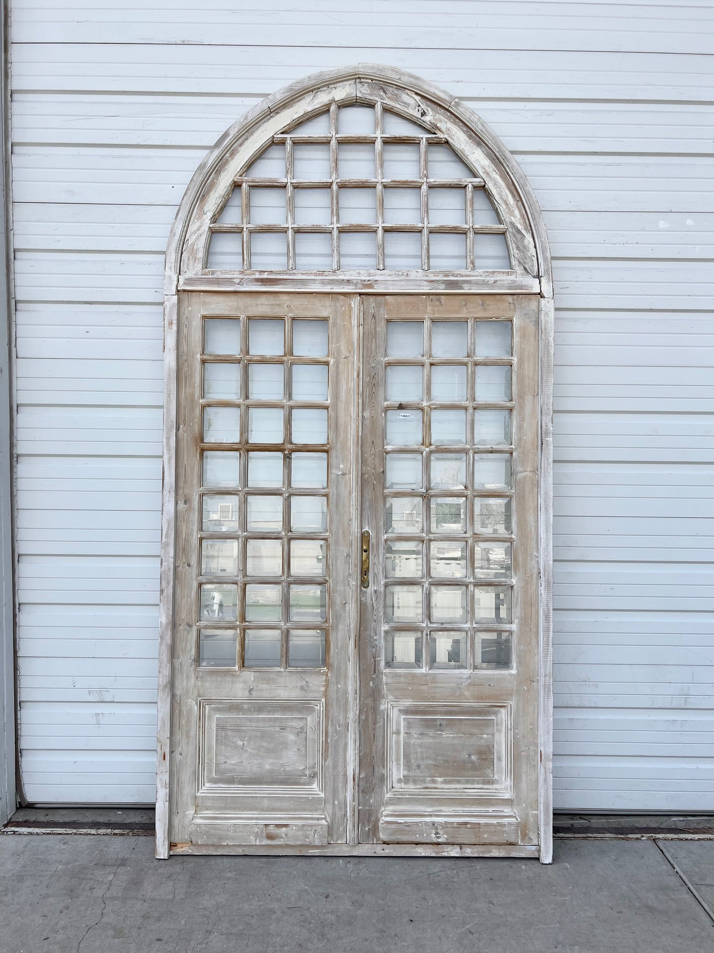 Pair of Bleached Antique Wood Doors w/Arched Transom Top