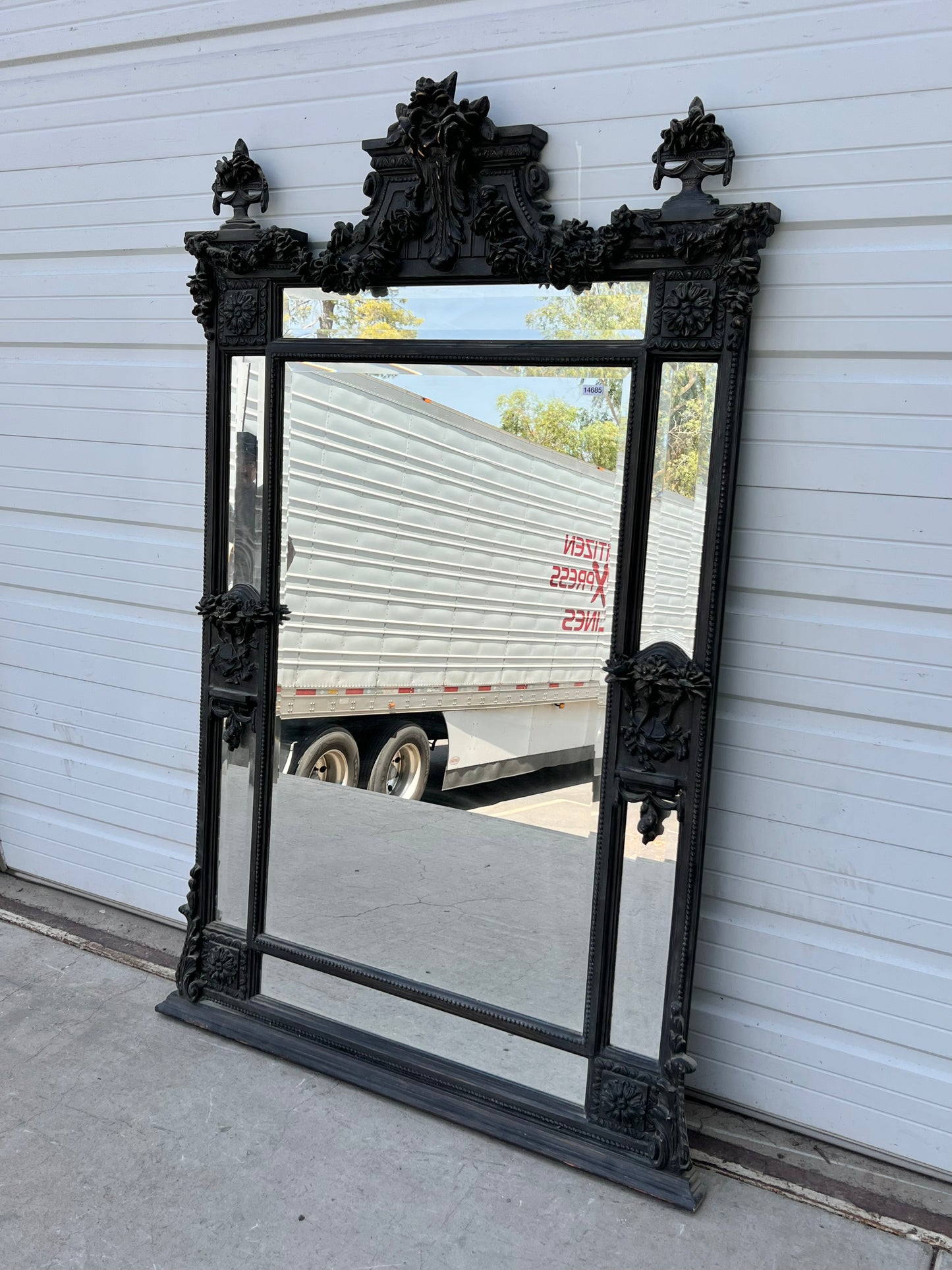 Black Carved and Painted Rectangle Wood Mirror