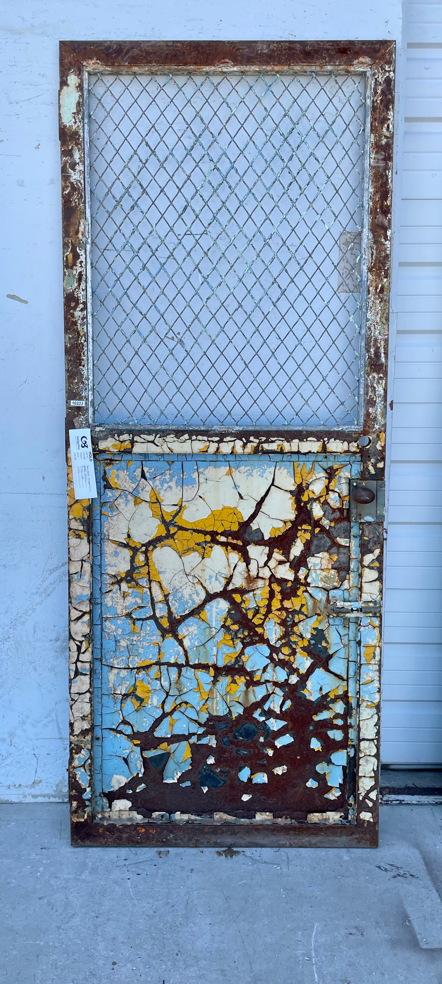 Industrial Rusted Blue Metal Chickenwire Single Door