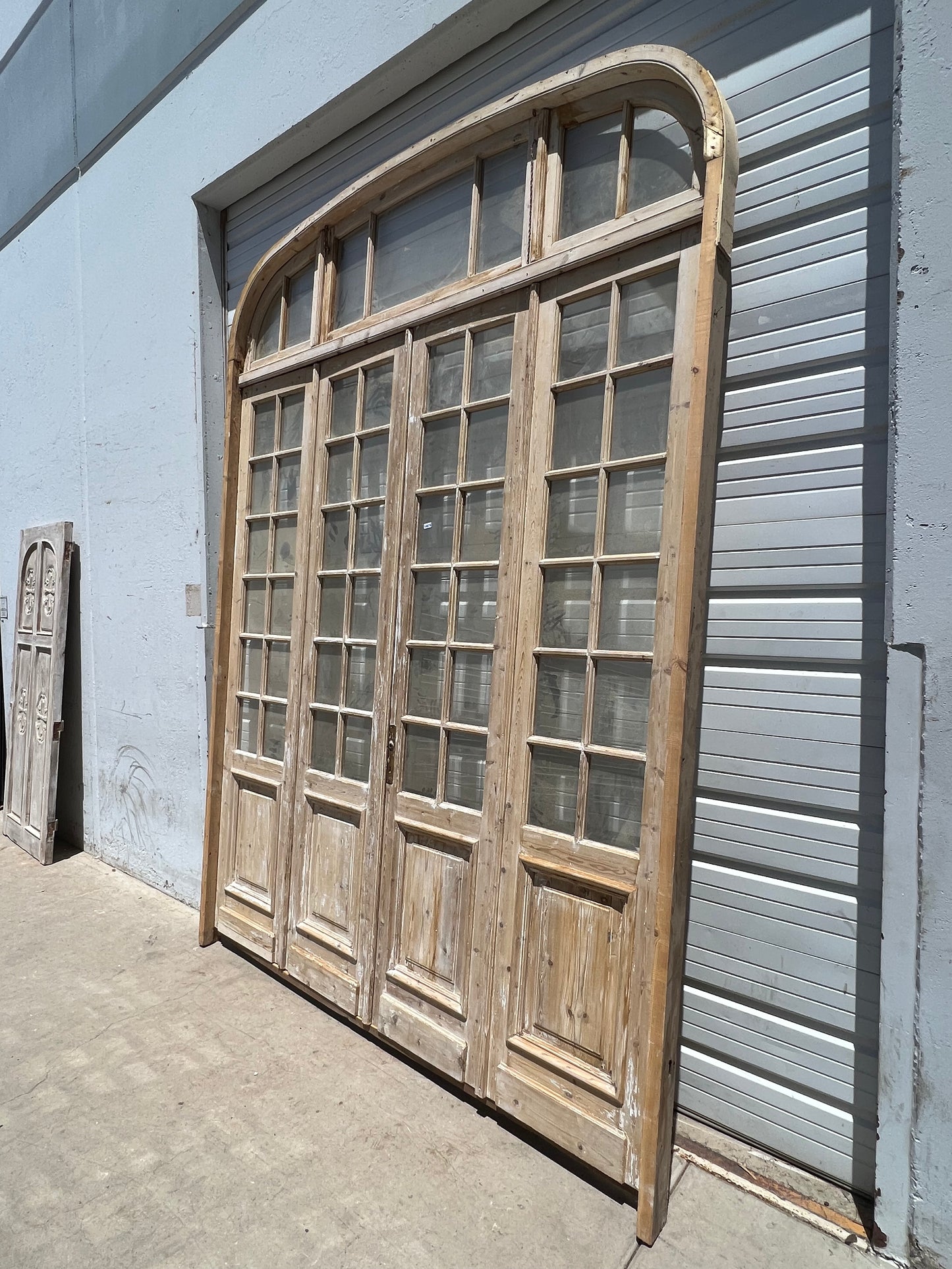 Set of Four Washed Antique Doors w/Curved Transom