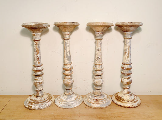 Set of 4 Wooden French Candlesticks (Decor)
