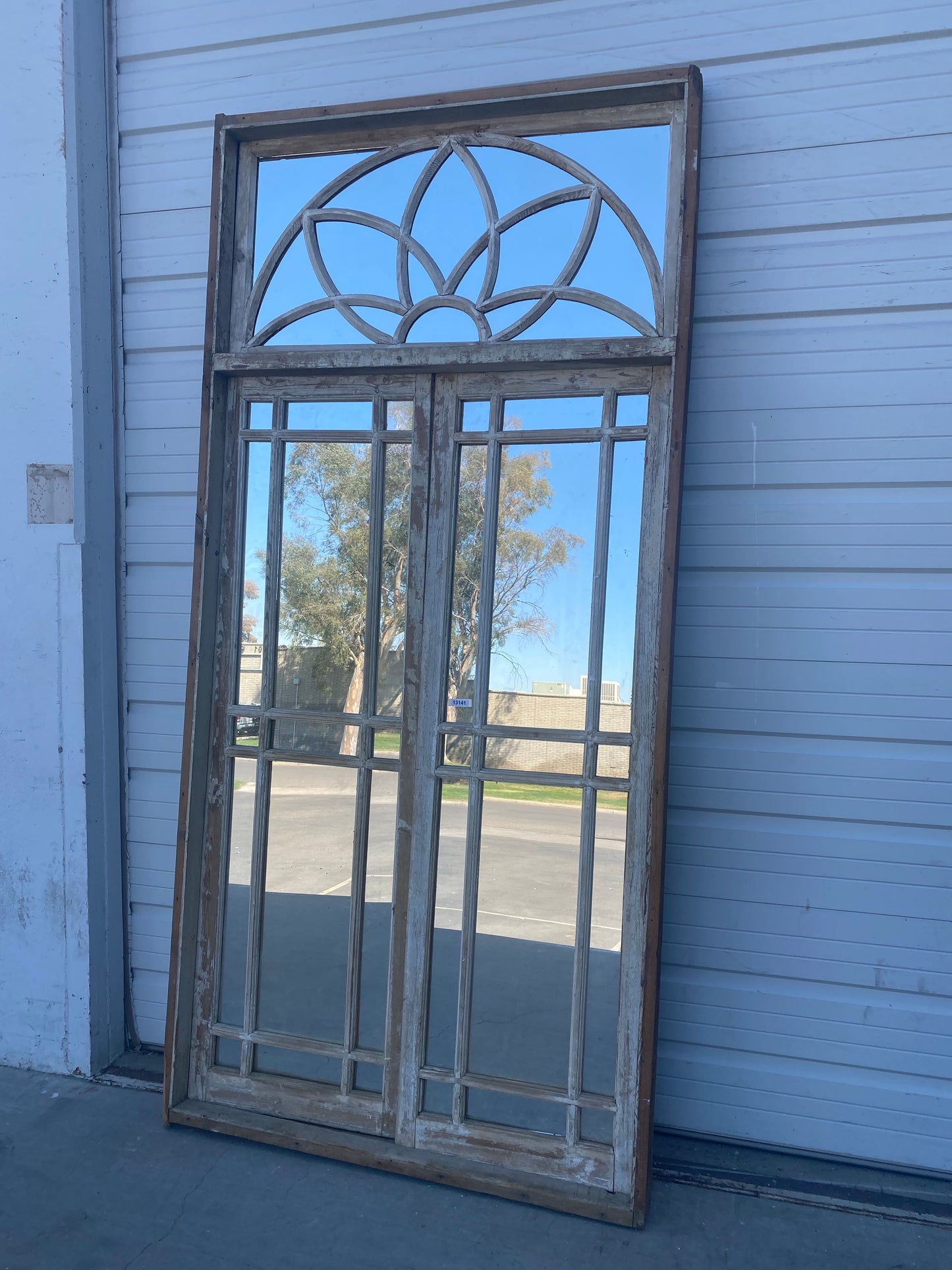 Pair of Mirrored Antique Doors/Windows with Flower Transom