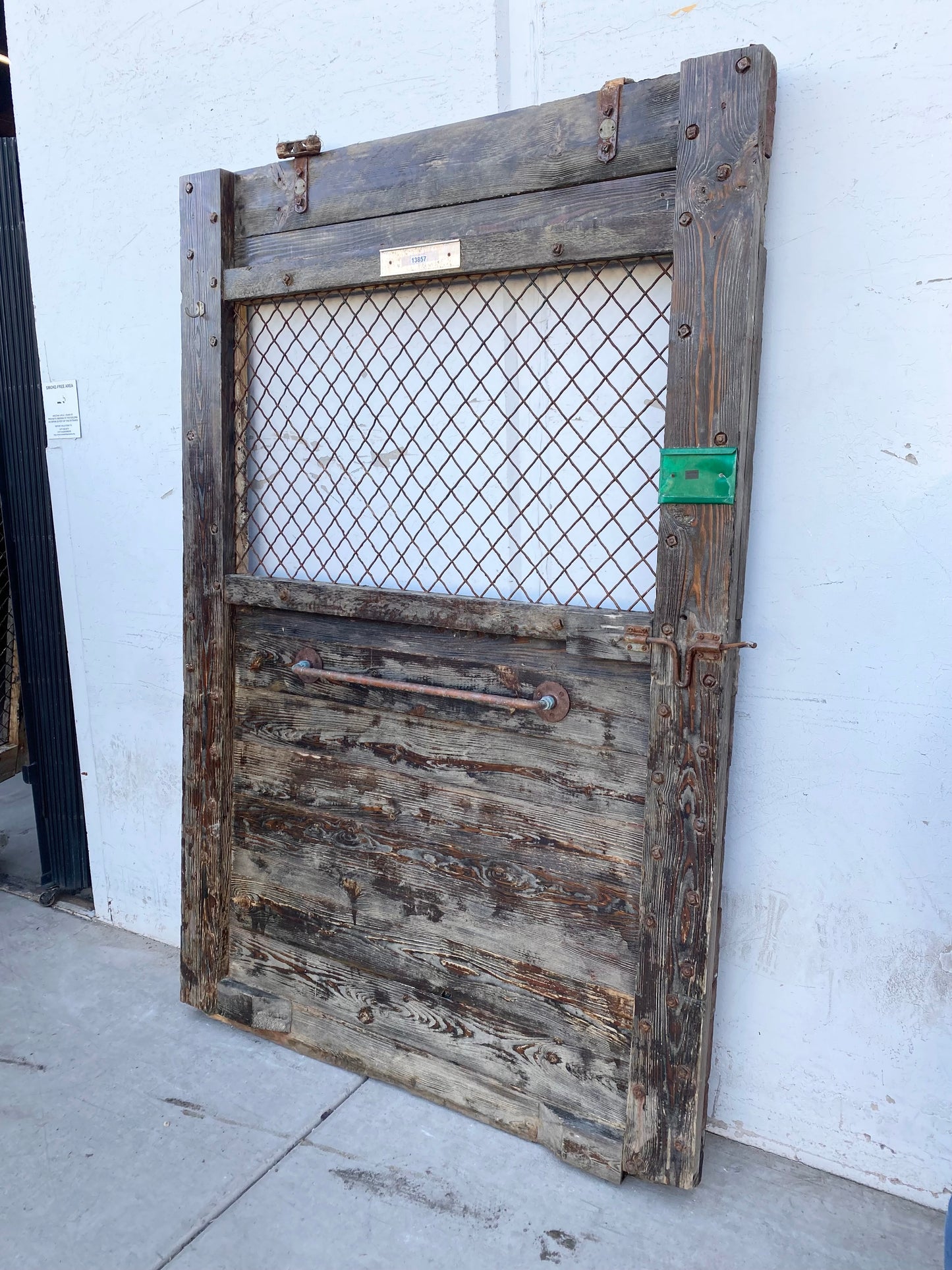 Single Bleached Antique Barn Stall Door with Mesh