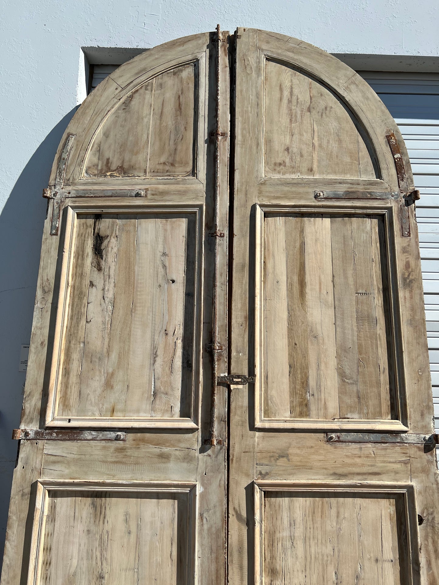 Pair of Washed Antique Wood 3 Panel Arched Doors