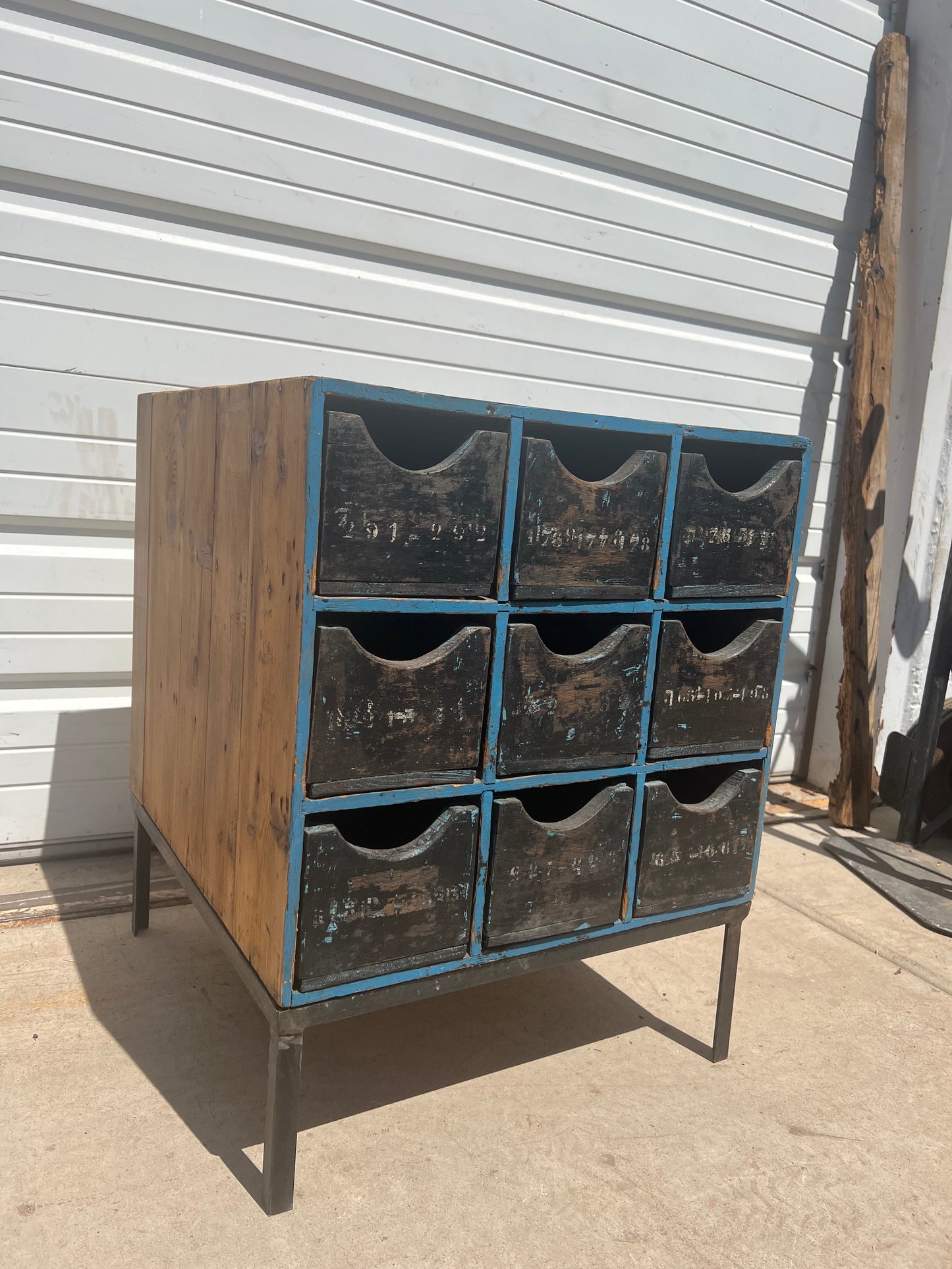 Painted Cabinet/Nightstand with 9 Black Drawers, France