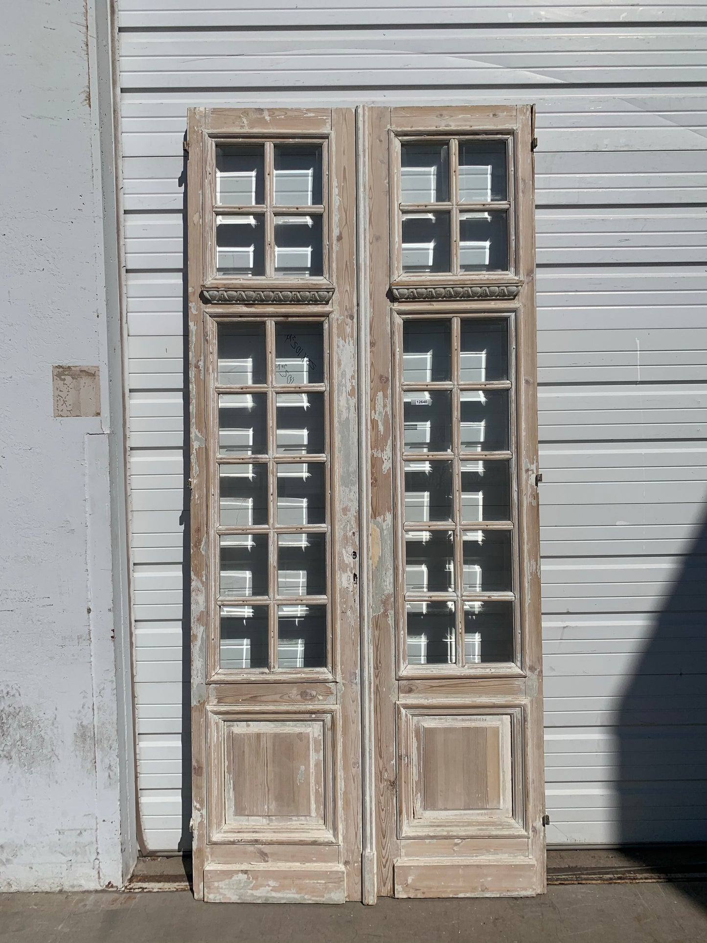 Pair of Antique 42 Lite Washed Wood French Doors