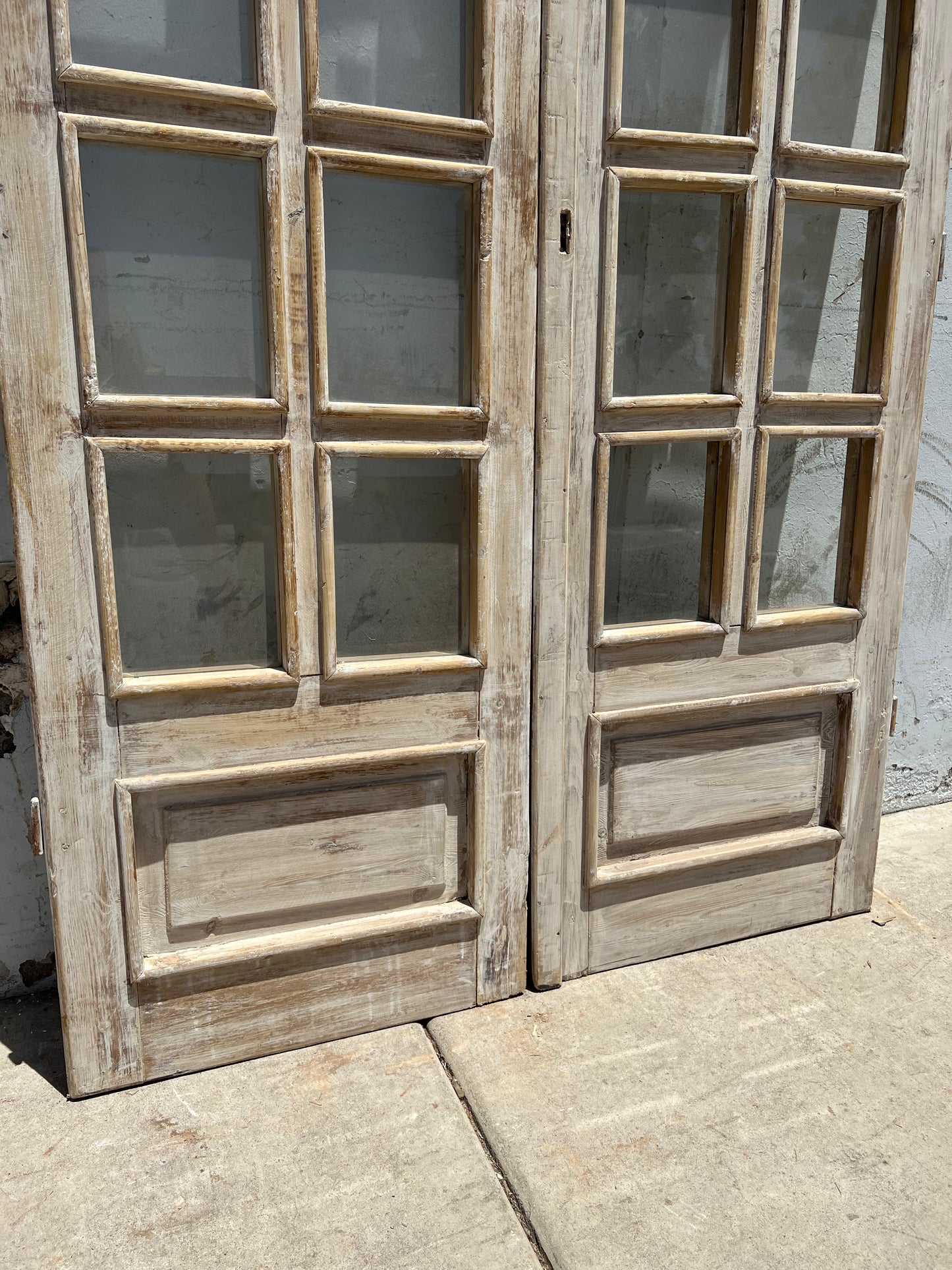 Pair of Antique Painted Arched Wood Doors w/18 Lites