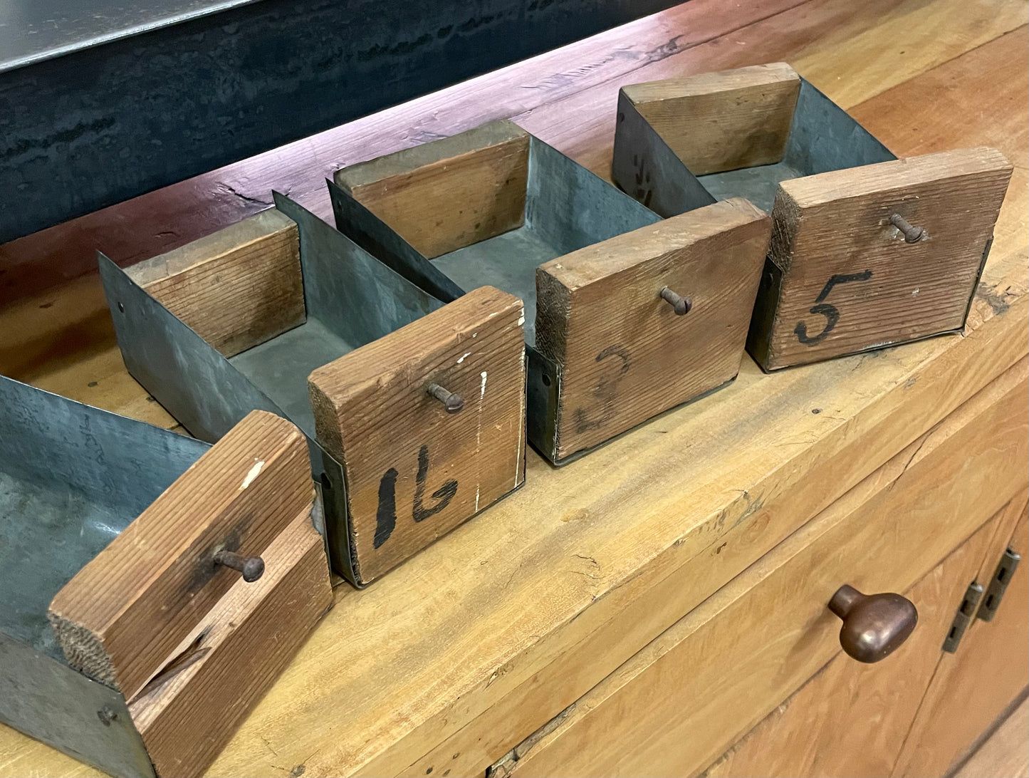 Decorative drawers, wood faced, metal interiors