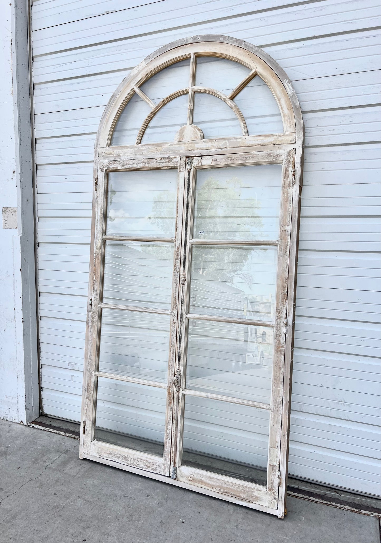 Pair of Washed Doors/Windows with w/8 Lites and Arched Transom