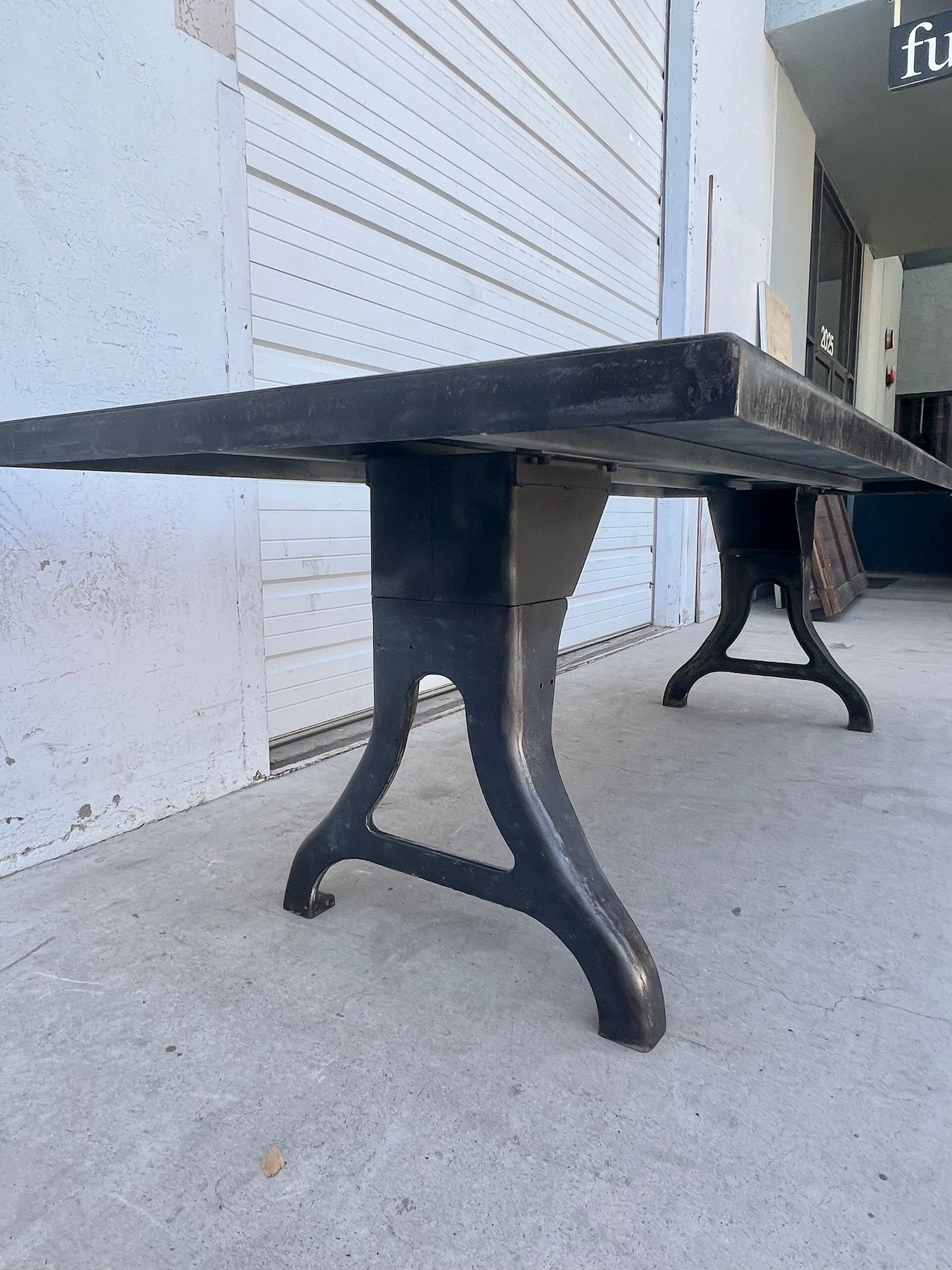 8 Ft Steel Dining Table with Cast Iron Machine Legs