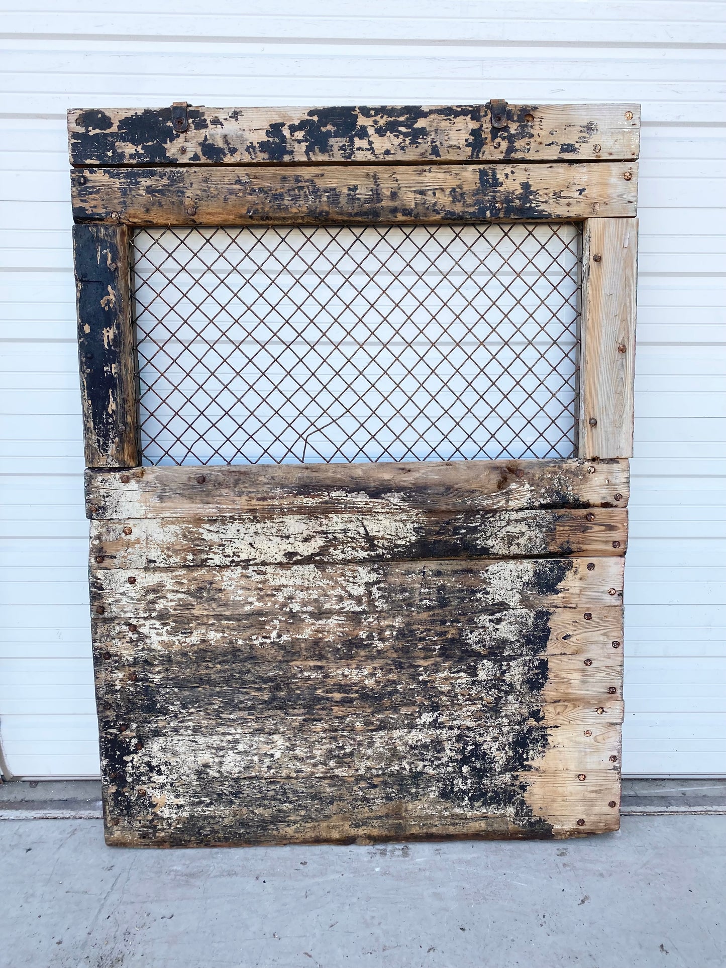 Single Bleached Antique Barn Stall Door with Mesh