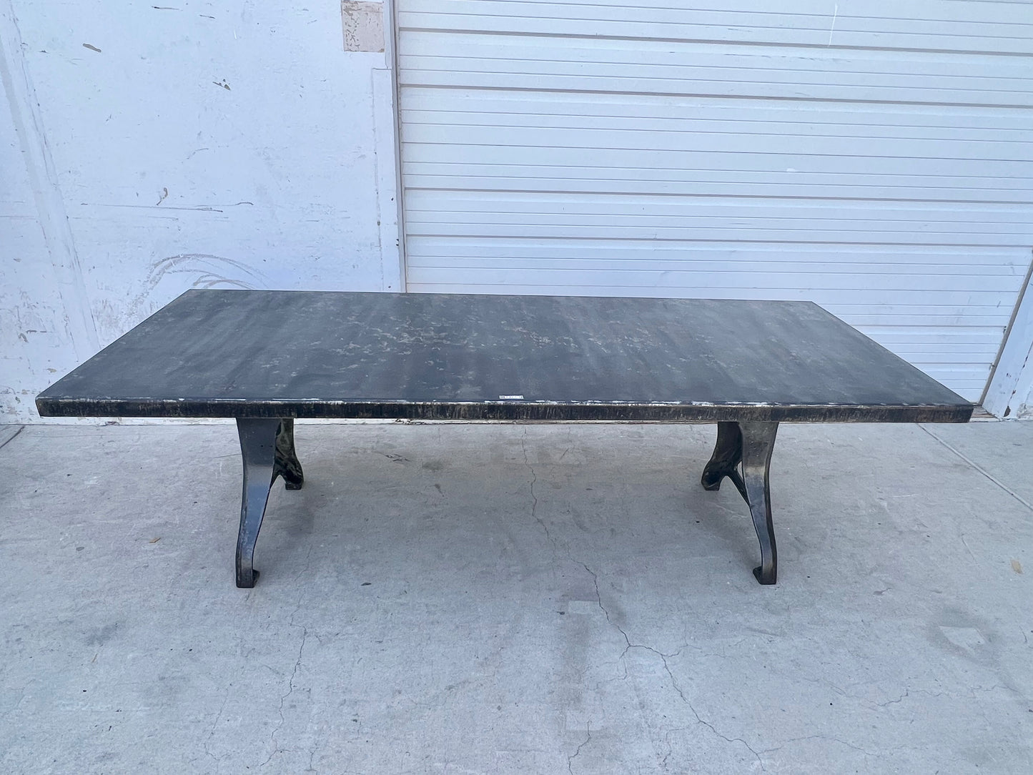 8 Ft Steel Dining Table with Cast Iron Machine Legs