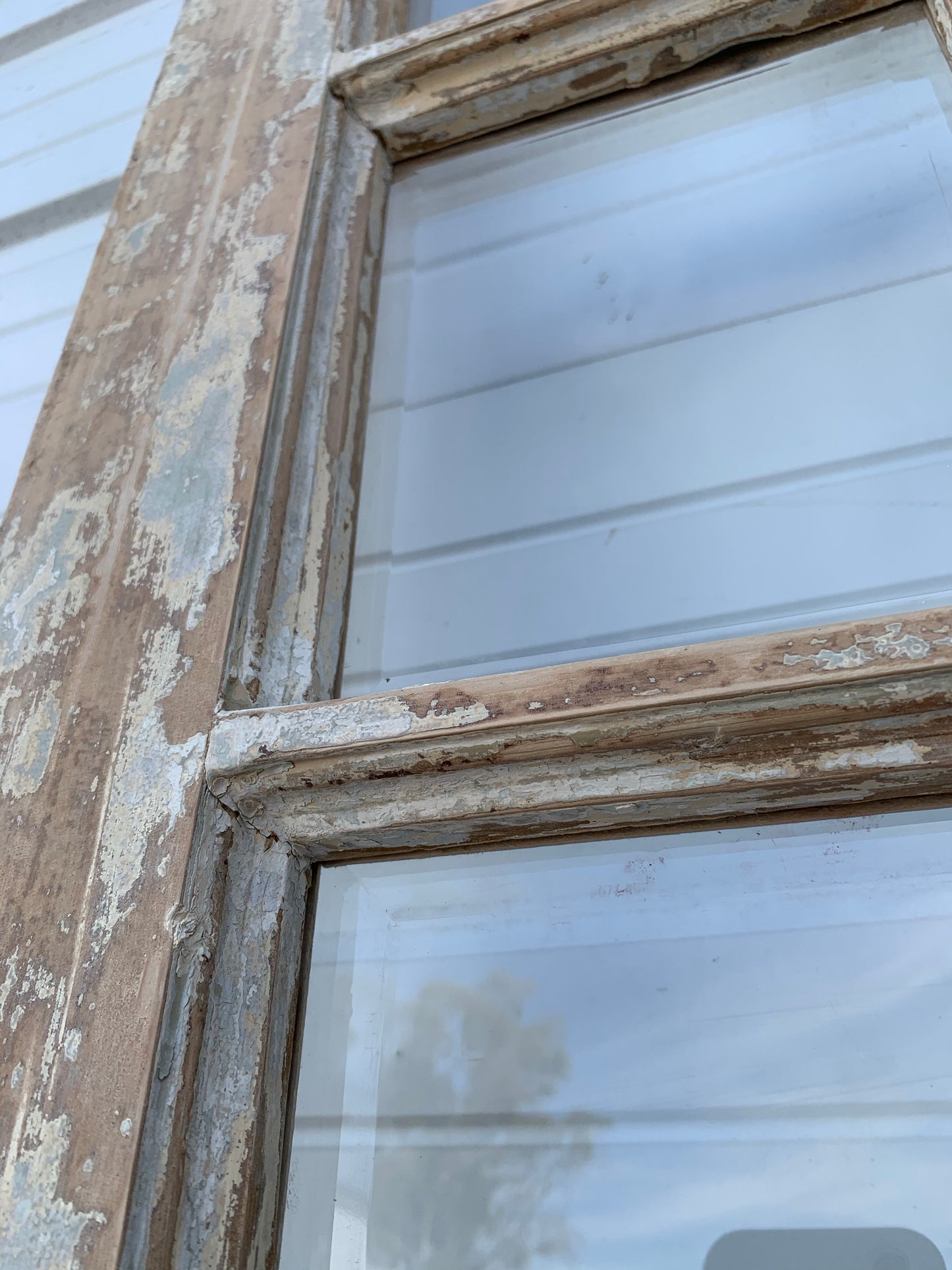 Pair of Antique 24 Lite Washed Wood French Doors