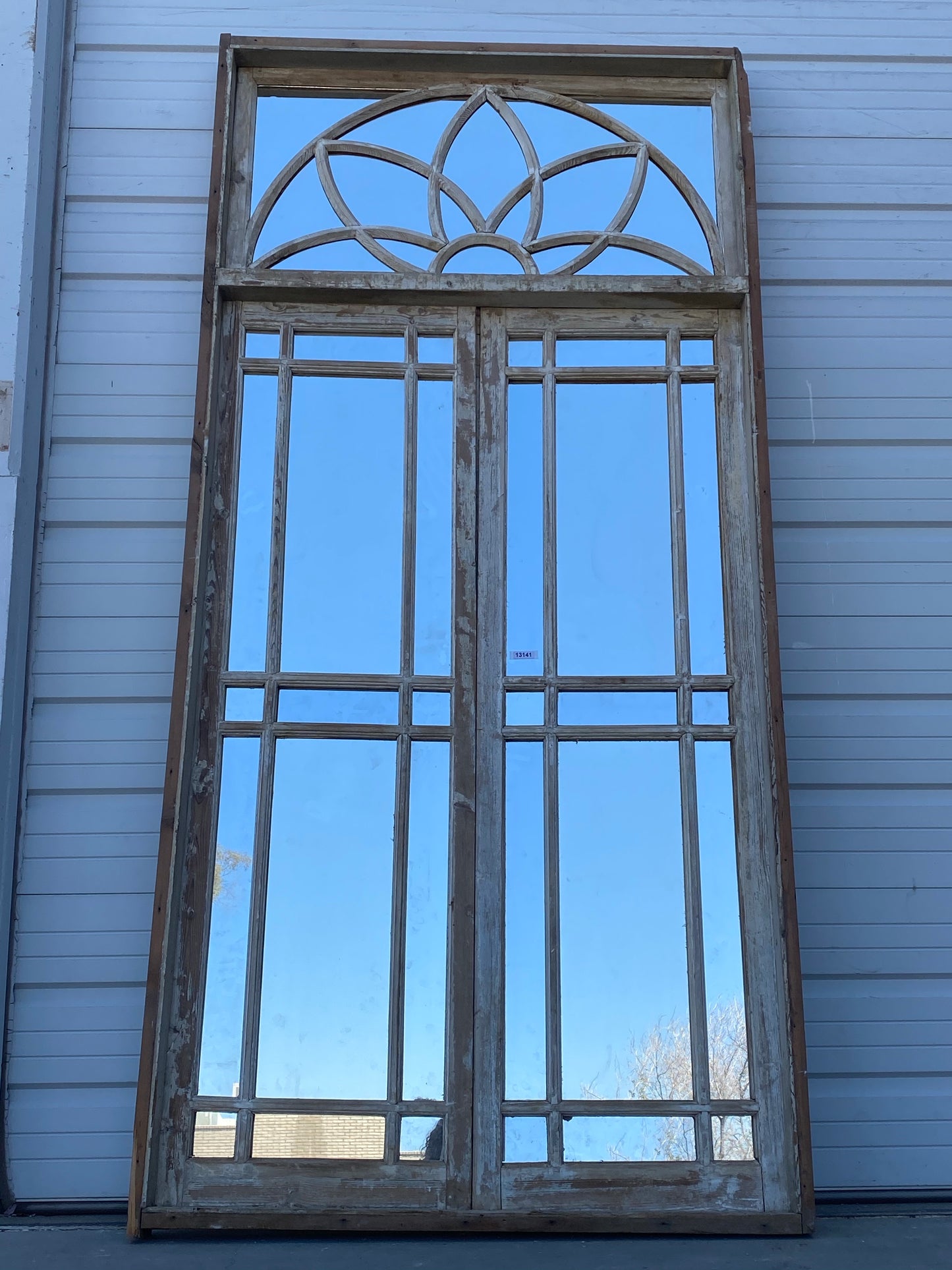 Pair of Mirrored Antique Doors/Windows with Flower Transom