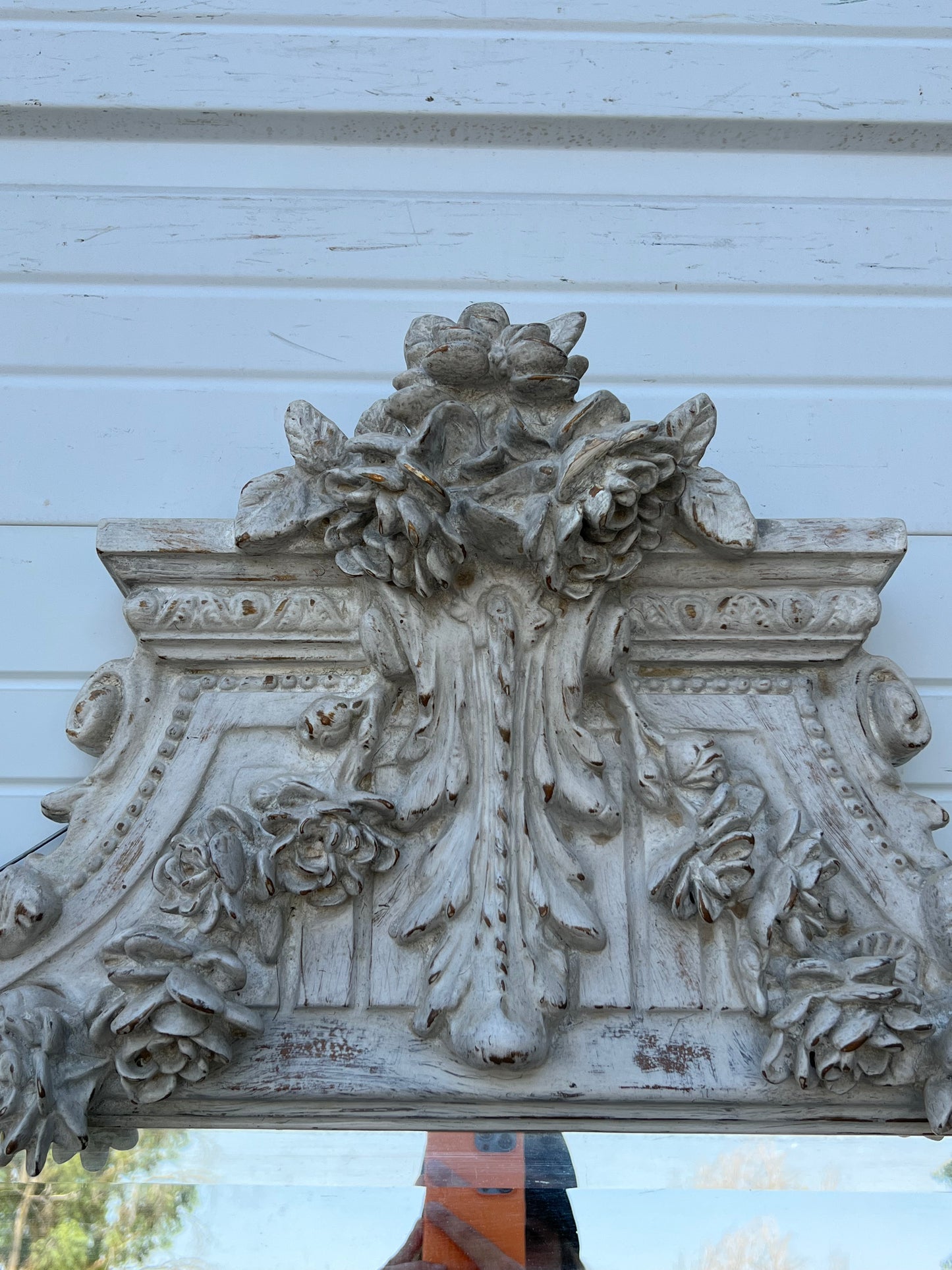 Grey Carved and Painted Rectangle Wood Mirror