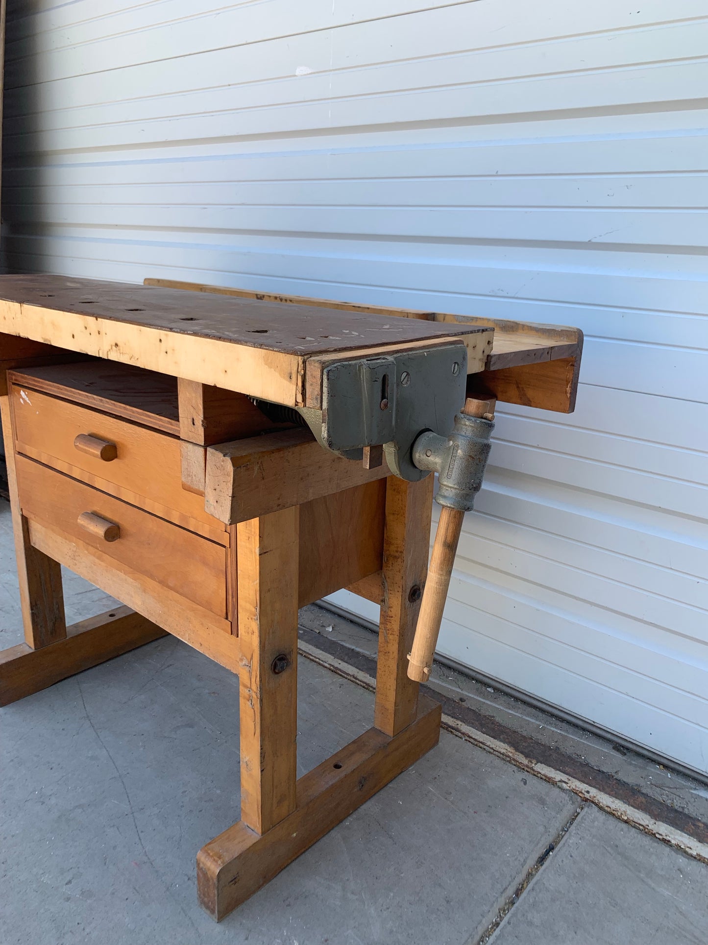 2 Drawer Antique Work Table with Vises