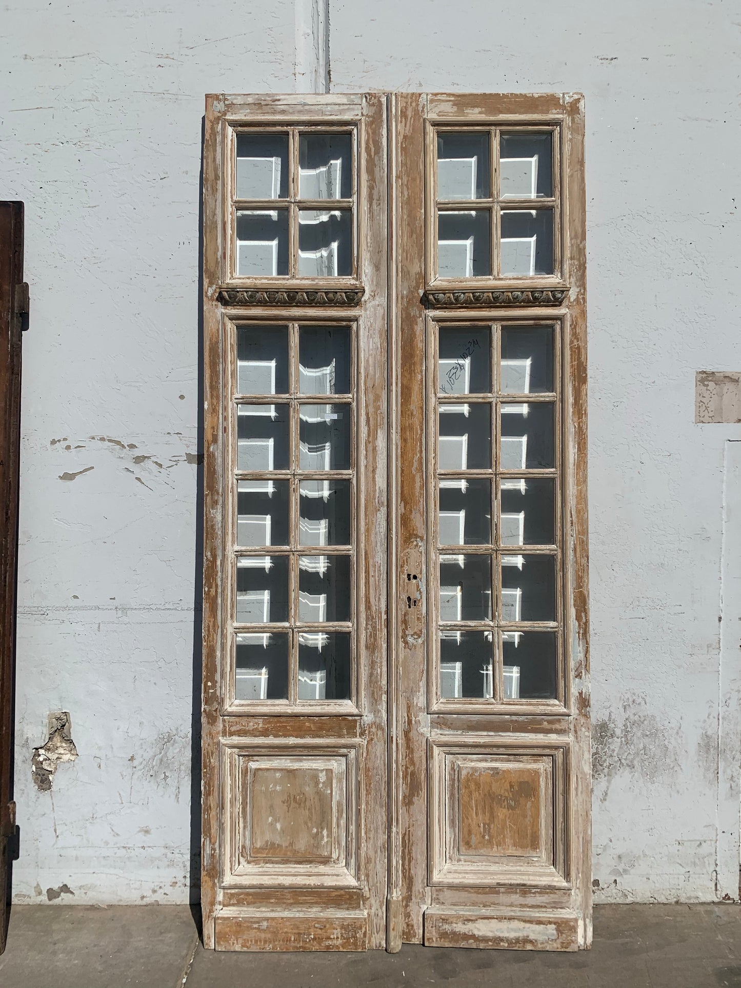 Pair of Antique 42 Lite Washed Wood French Doors