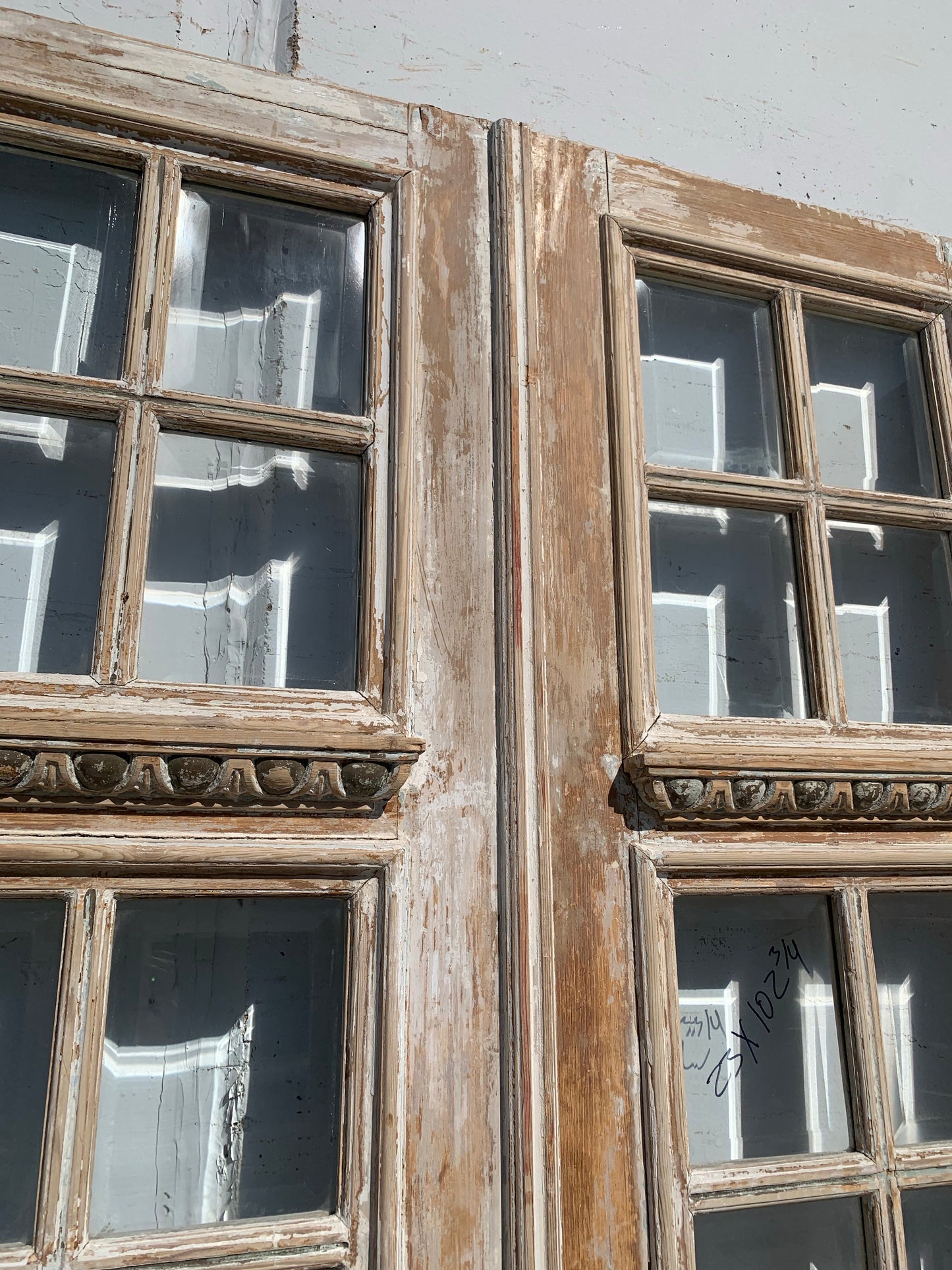 Pair of Antique 42 Lite Washed Wood French Doors