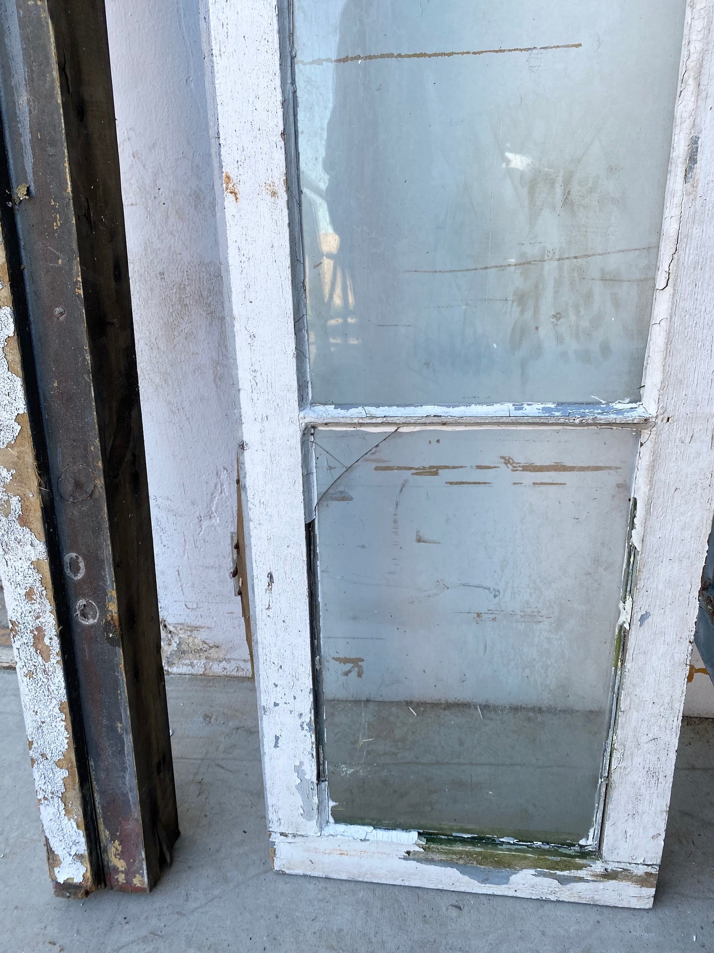 Pair of Antique White Barn Doors with Transom
