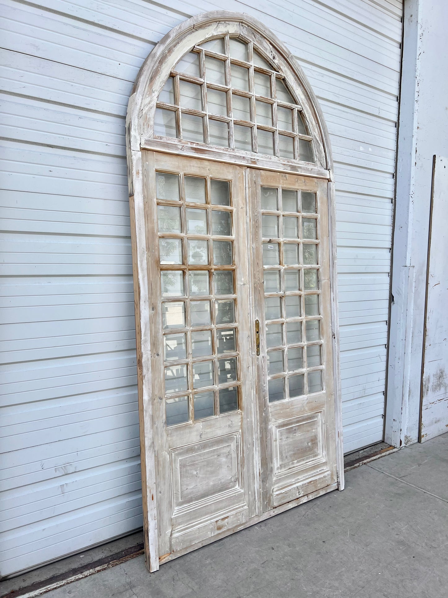 Pair of Bleached Antique Wood Doors w/Arched Transom Top