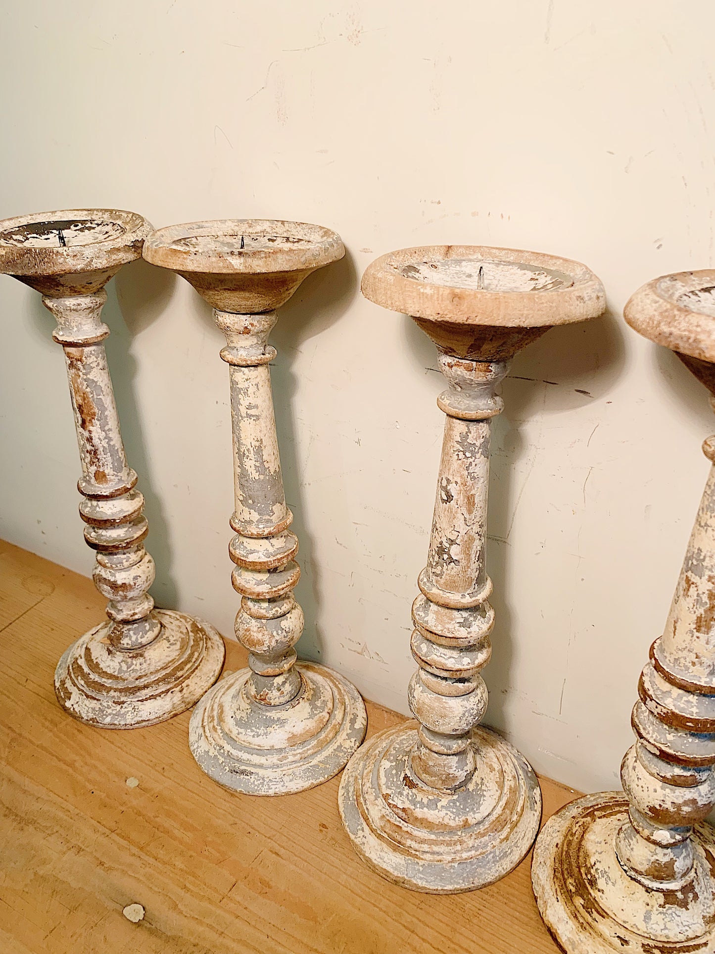 Set of 4 Wooden French Candlesticks (Decor)