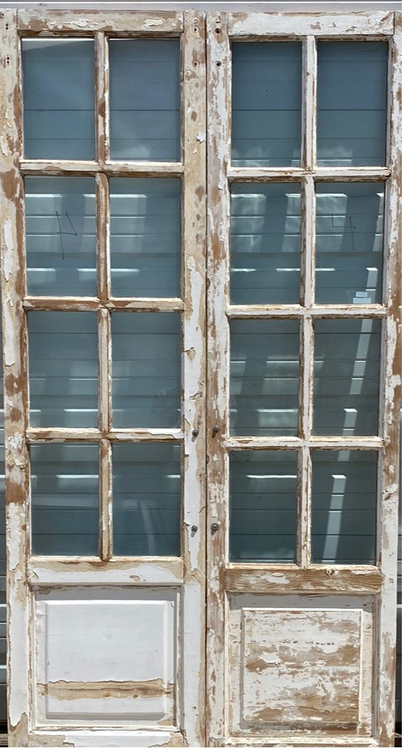Pair of 8 Lite White Washed Wood French Antique Doors