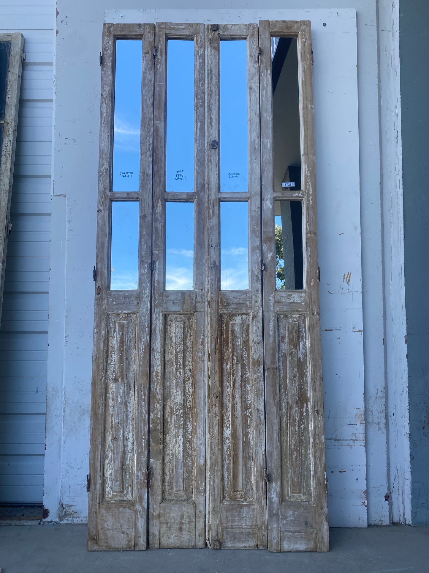 Set of 4 Small Antique Mirrored French Doors