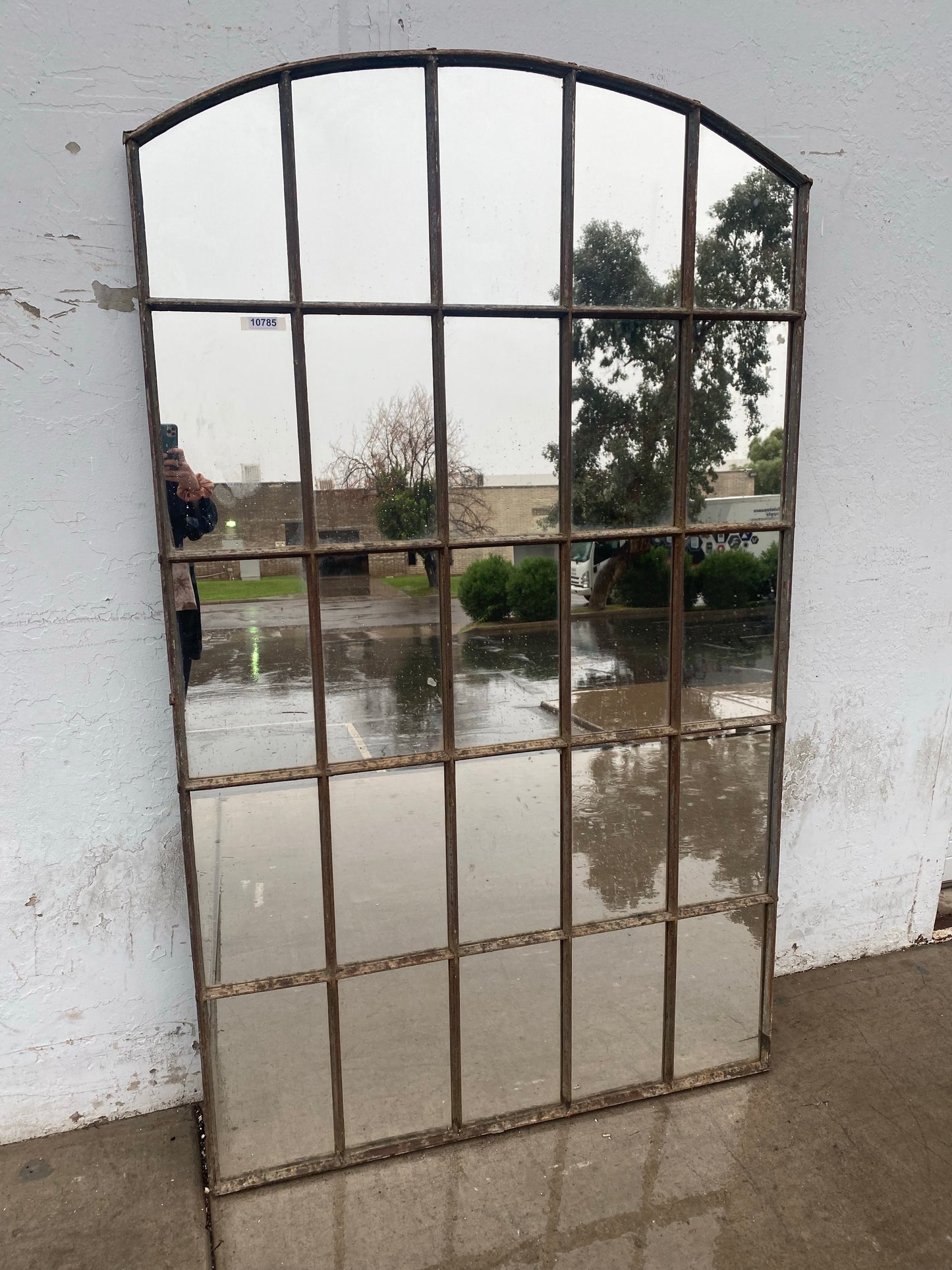 25 Pane Repurposed Arched Metal Mirror