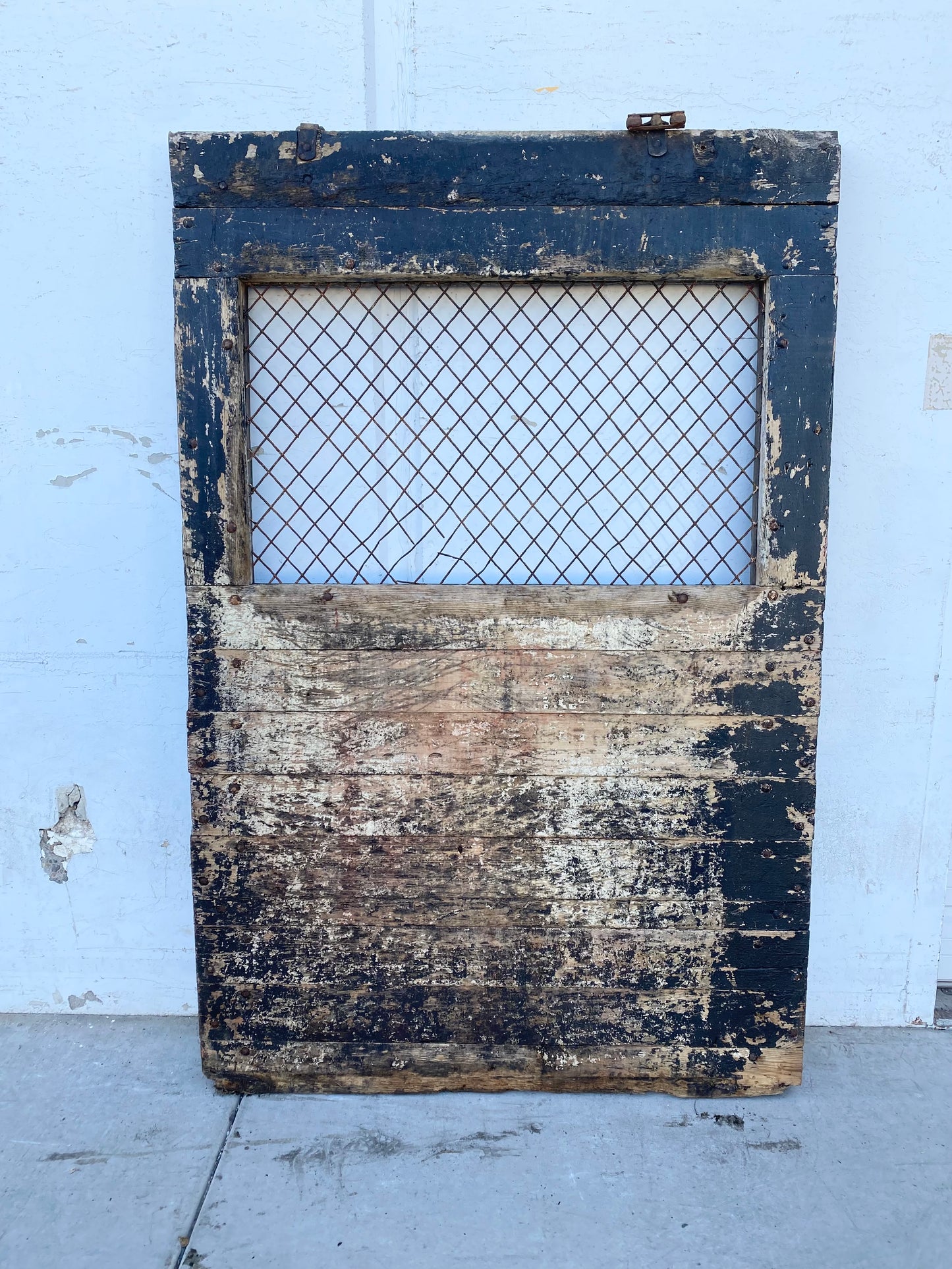 Single Bleached Antique Barn Stall Door with Mesh