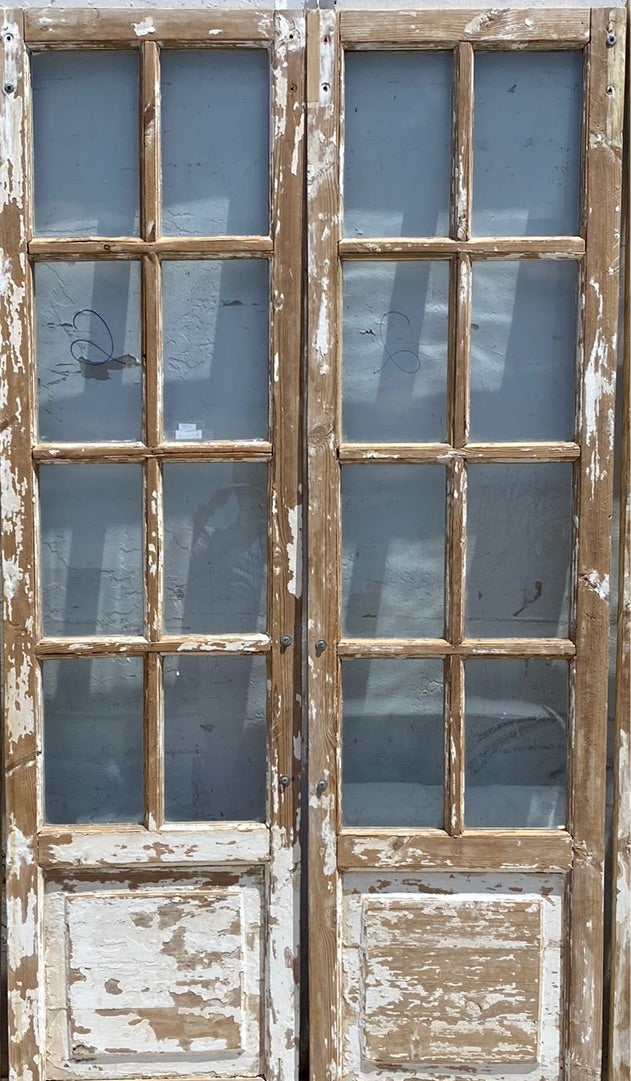 Pair of 8 Lite White Washed Wood French Antique Doors