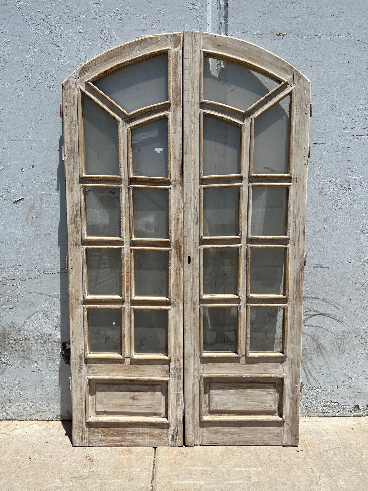 Pair of Antique Painted Arched Wood Doors w/18 Lites