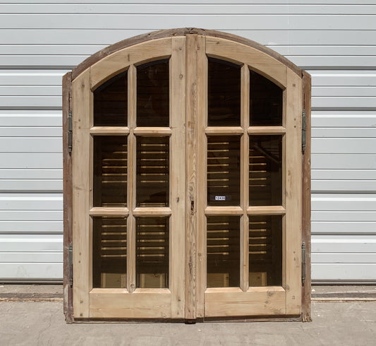 12 Pane Arched Natural Wood Window & Shutter Set