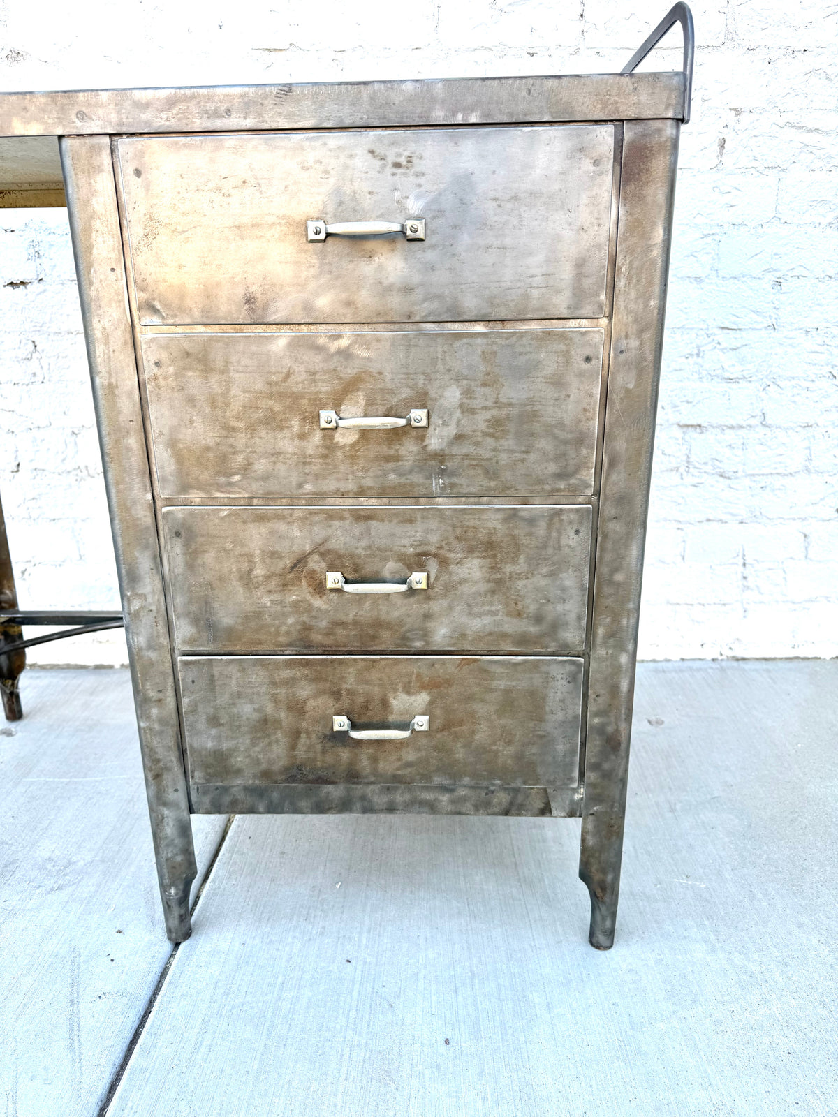 Vintage Industrial Metal Four-Drawer Factory Desk