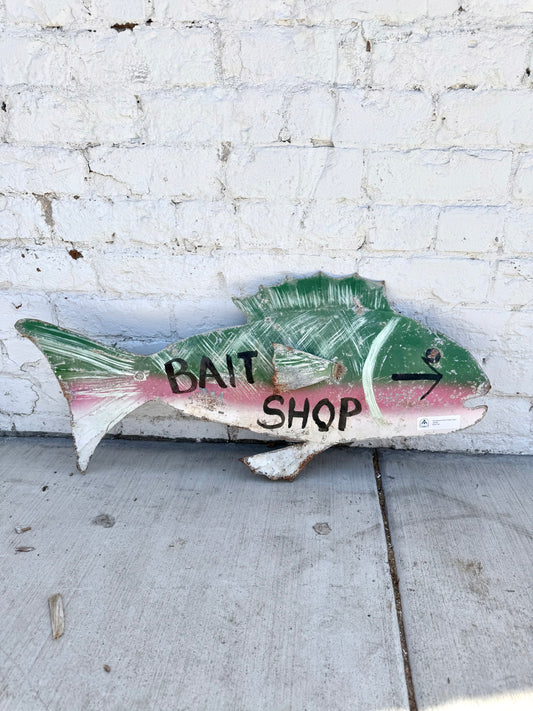 Vintage Handmade Metal Bait Shop Sign