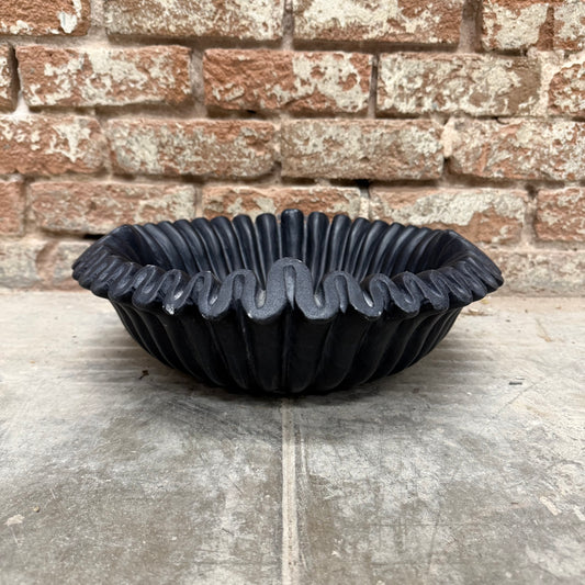 Medium Black Marble Ruffle Bowl