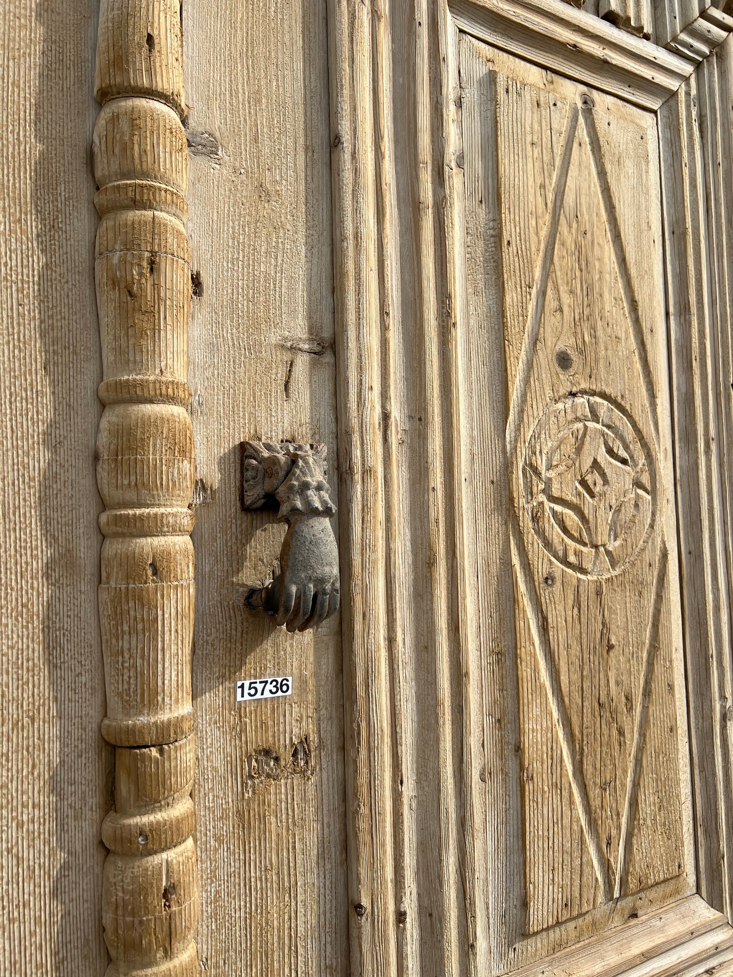 Pair of Washed Carved Wood Entrance Doors