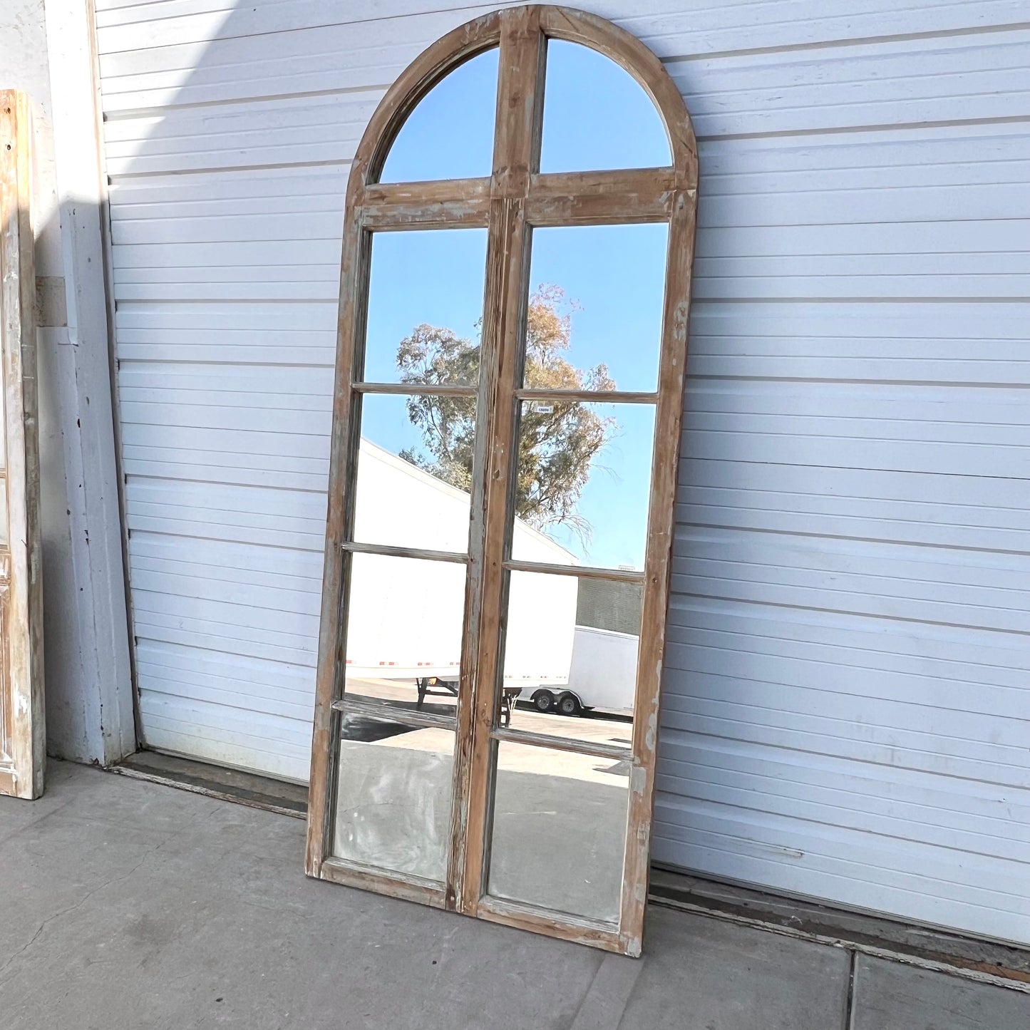 Wood Arched Mirror w/10 Panes