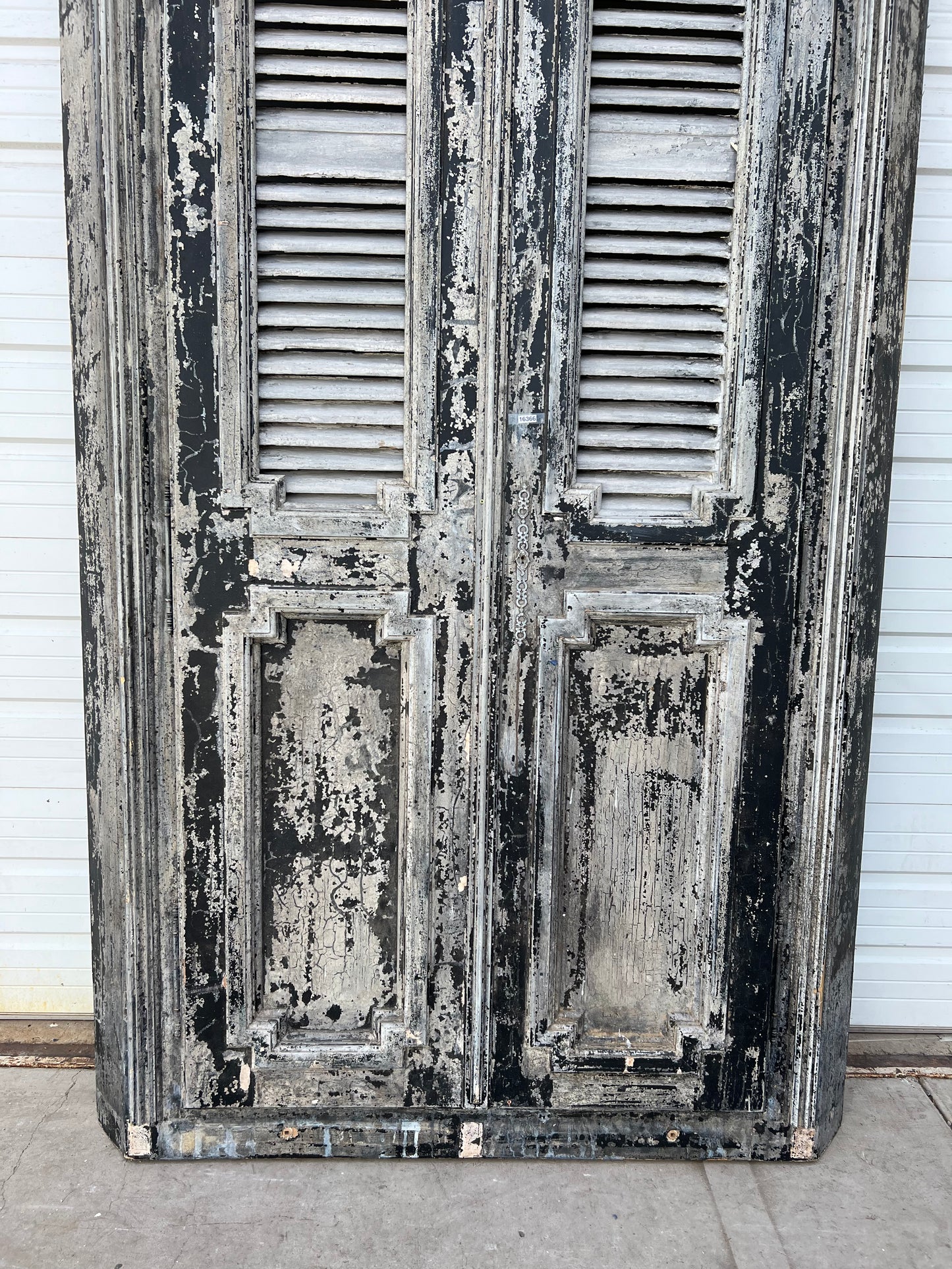 19th C. French Wooden Shuttered Doors in Architectural Frame