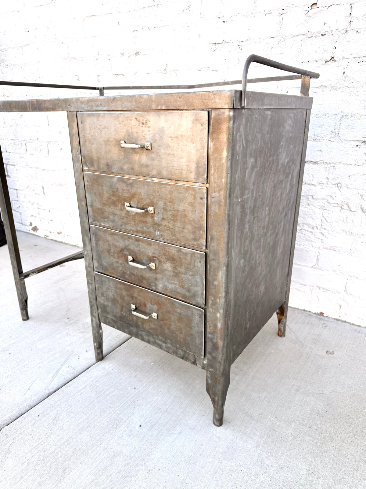 Vintage Industrial Metal Four-Drawer Factory Desk