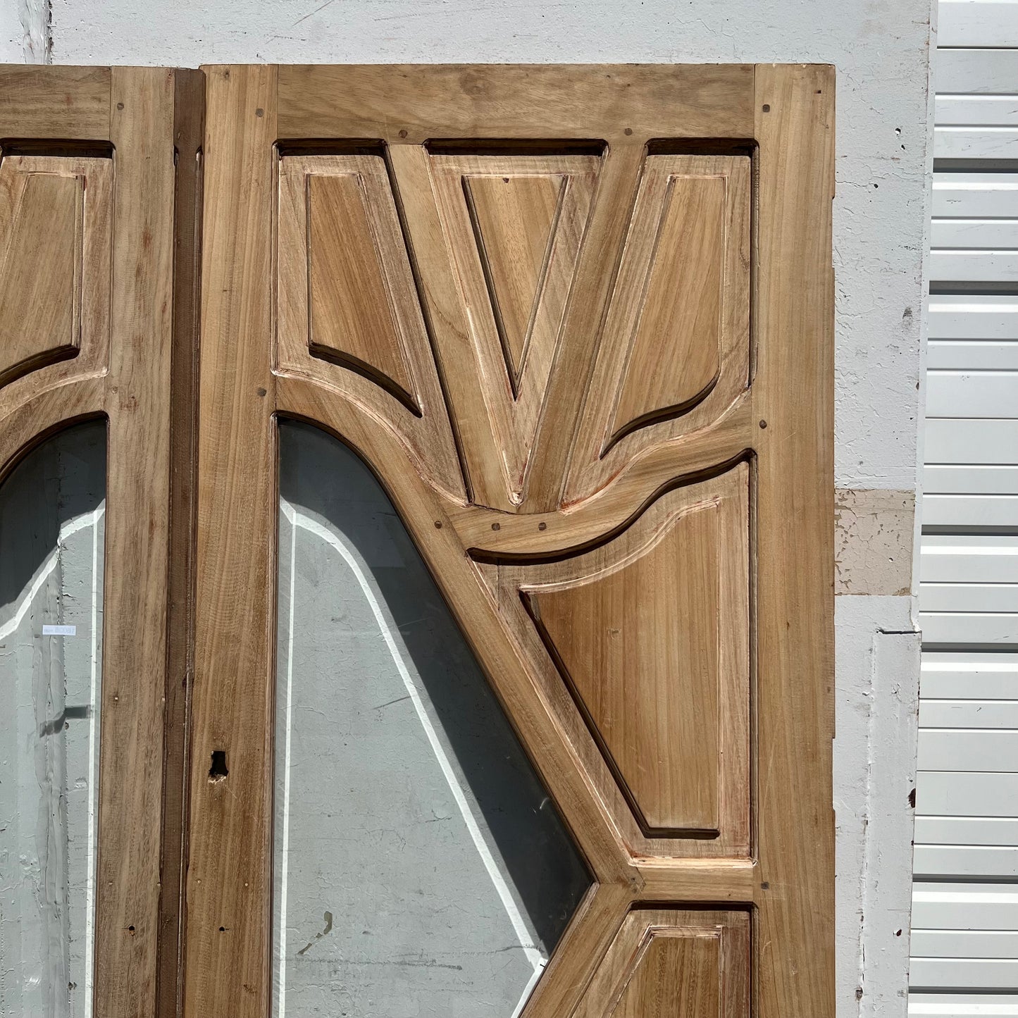 Pair of Carved Entrance Doors w/2 Single Glass Lites