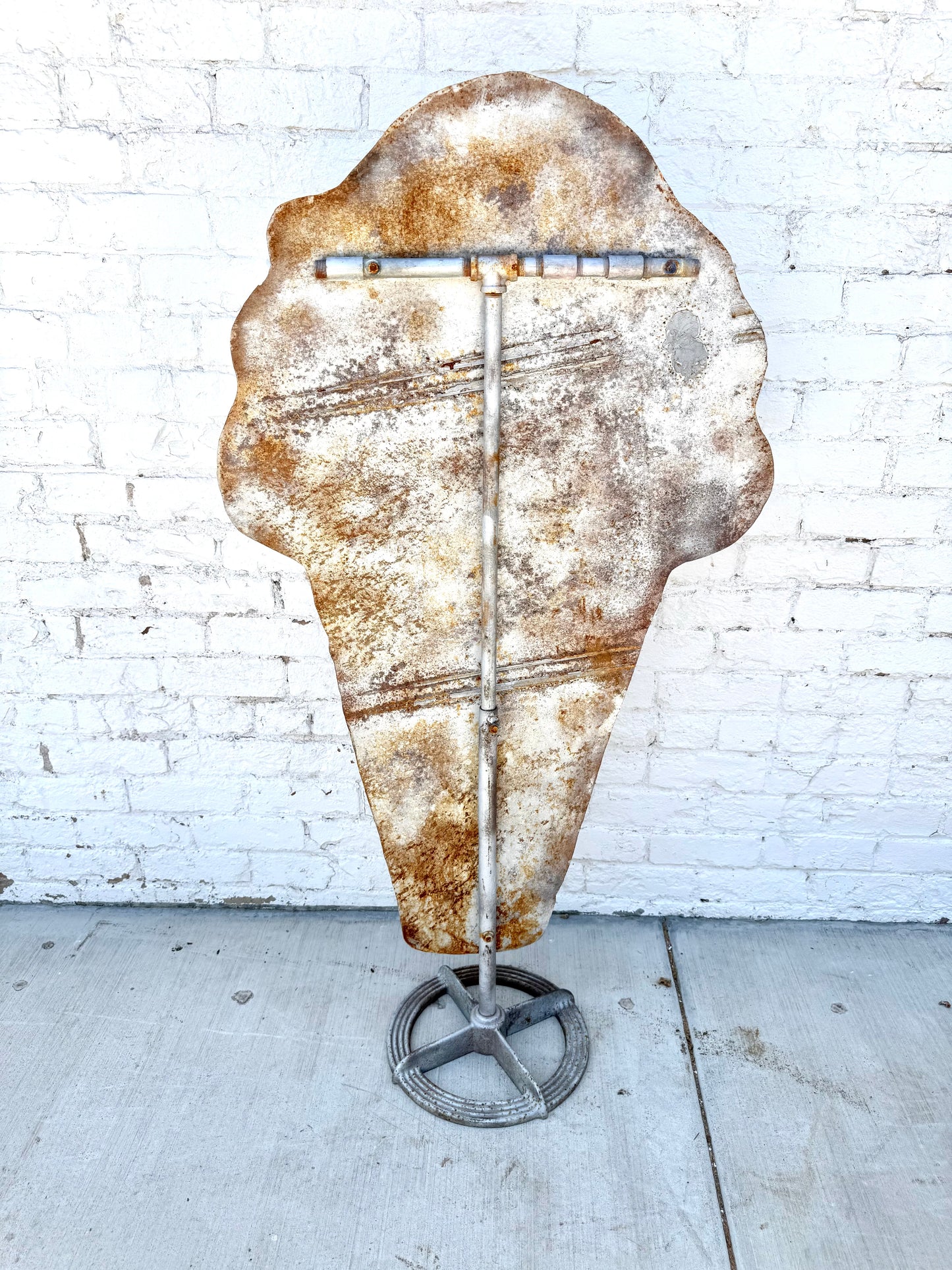 Vintage Metal Ice Cream Store Sign on Stand