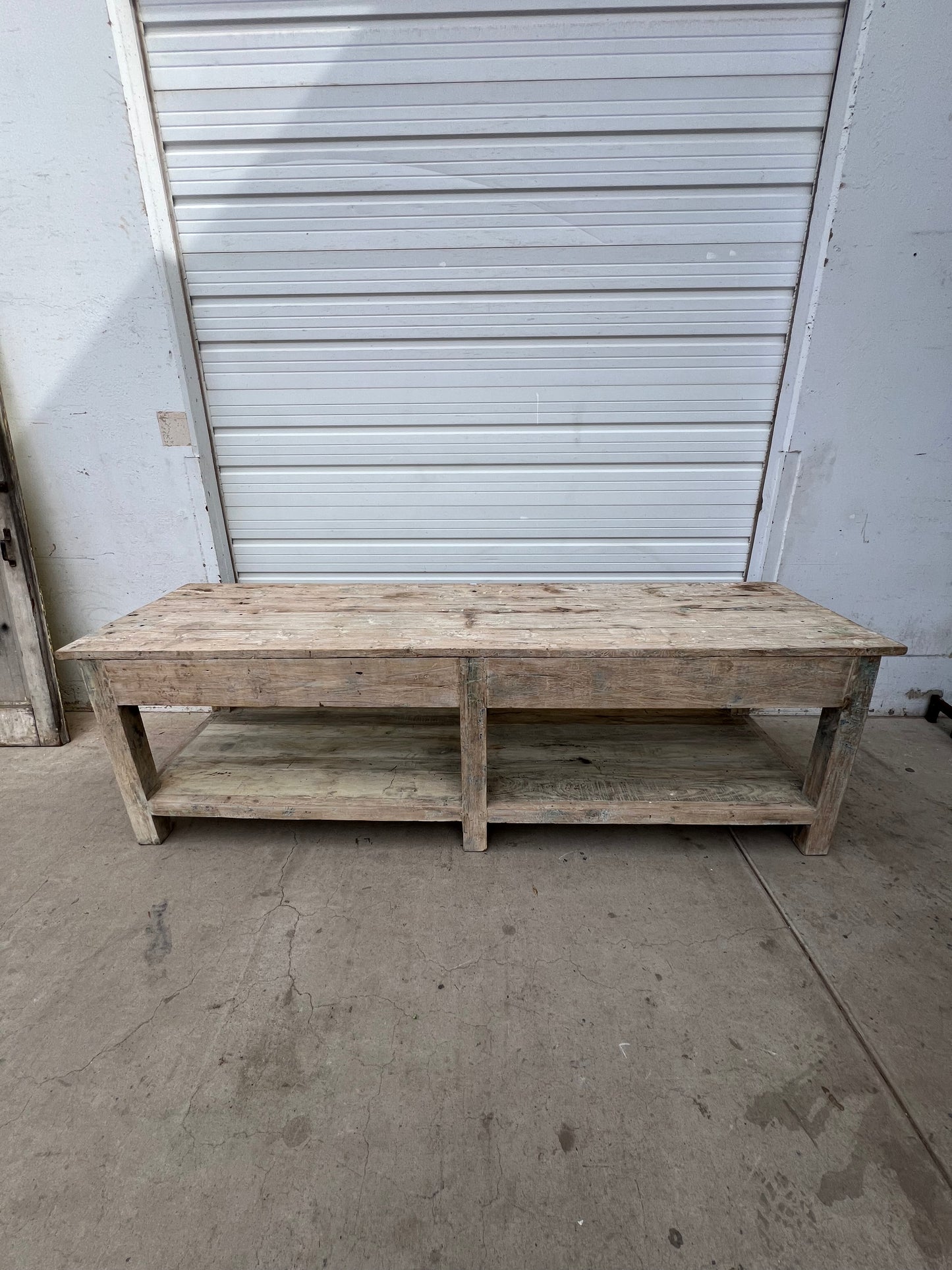 Bleached Industrial Warehouse Work Table / Island
