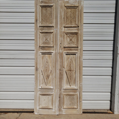 Pair of Washed Antique Wood 4-Panel Doors