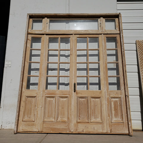 Set of Washed Antique Doors w/27 Glass Panes w/Transom