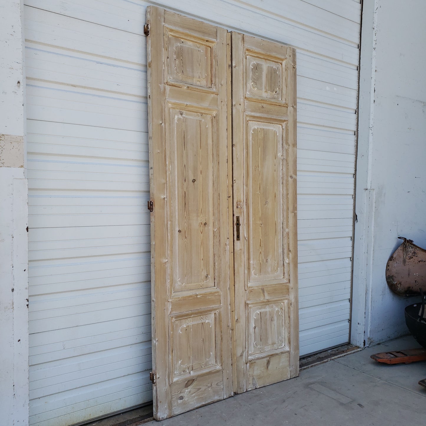 Pair of Washed Antique Wood 3-Panel Doors