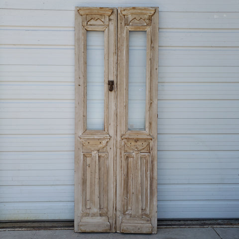Pair of Washed Antique Wood Doors w/Single Lites